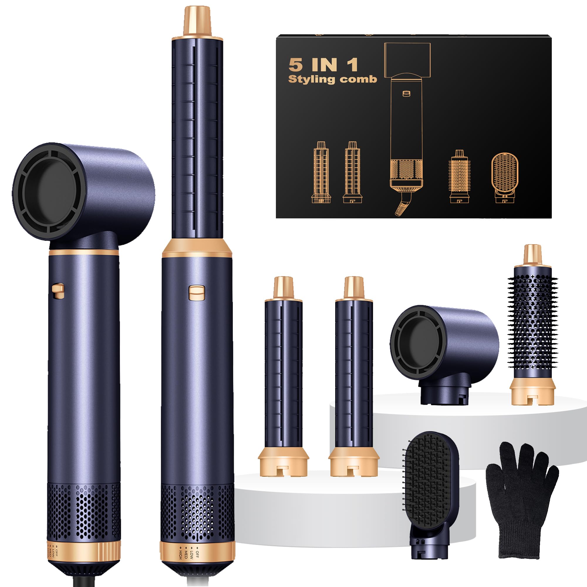 Air styler pro Secador 5 en 1 Secador Moldeador de Pelo 5 Cabezales Intercambiables 3 Temperaturas moldeador pelo Cepillo Secador Pelo juego de Brochas para Secar el Cabello