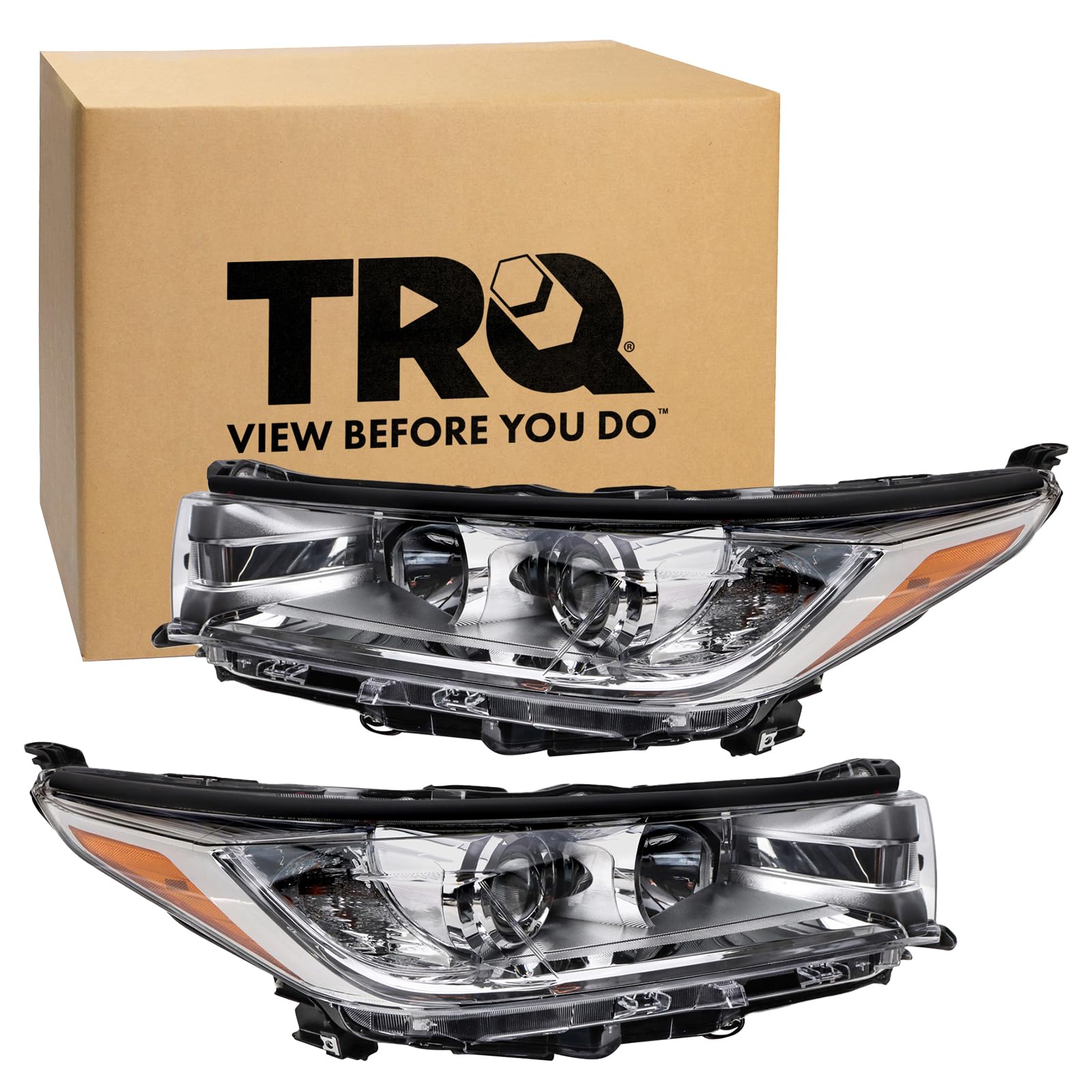TRQ Driver & Passenger Side Headlight Assembly Set Headlights Driver & Passenger Side Compatible with 2017-2019 Toyota Highlander TO2502251 TO2503251