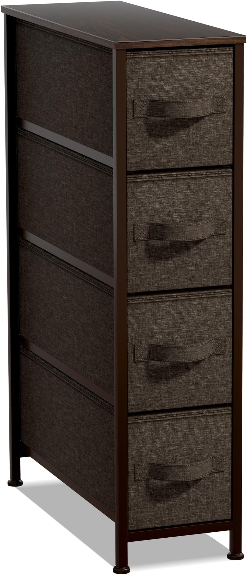 Sorbus Narrow Dresser with 4 Drawers - Vertical Slim Storage Chest of Drawers with Steel Frame, Wood Top & Easy Pull Fabric Bins for Small Spaces, Closets, Bedroom, Bathroom & Laundry (Brown)