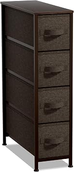 Sorbus Narrow Dresser with 4 Drawers - Vertical Slim Storage Chest of Drawers with Steel Frame, Wood Top & Easy Pull Fabric Bins for Small Spaces, Closets, Bedroom, Bathroom & Laundry Brown