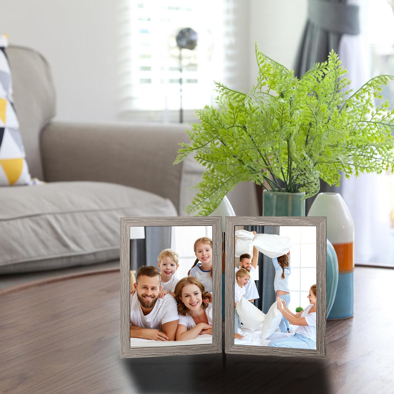HOMURY 2er-Set Doppelbilderrahmen Faltbar (Holz, Glas) – Für 2 Fotos 13x18 Cm, Ideal Für Schreibtisch Oder Regal