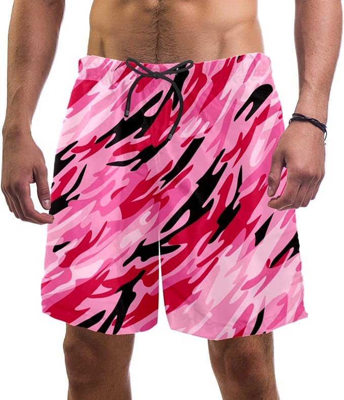 AISSO Pink Camo Military Swim Shorts for Men Swim Trunks Men’s Bathing