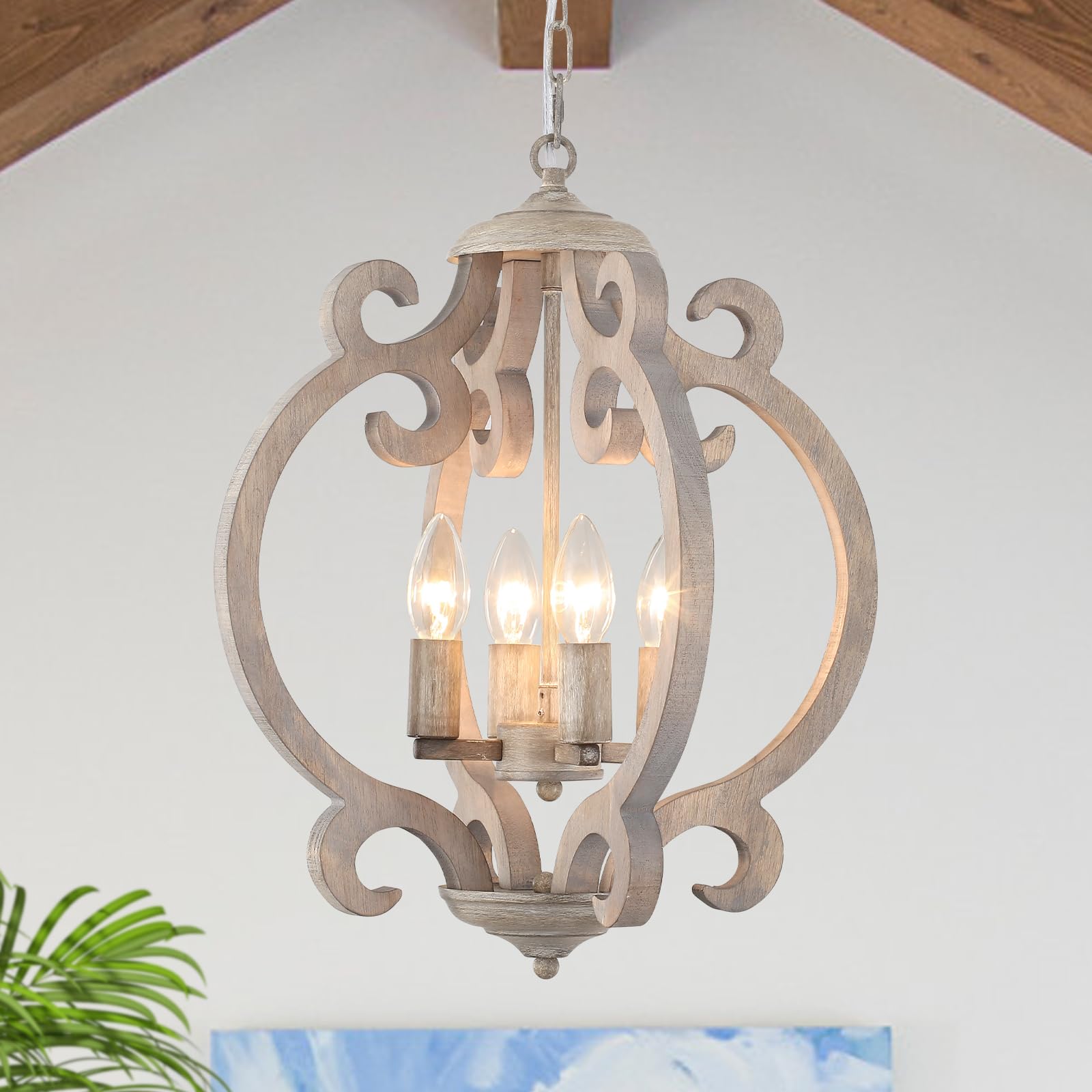 Lampadario vintage a 4 luci, stile rustico, lampada a sospensione da tavolo da pranzo, in legno rustico, casa colonica, lampada da soffitto francese da appendere per soggiorno, camera da letto