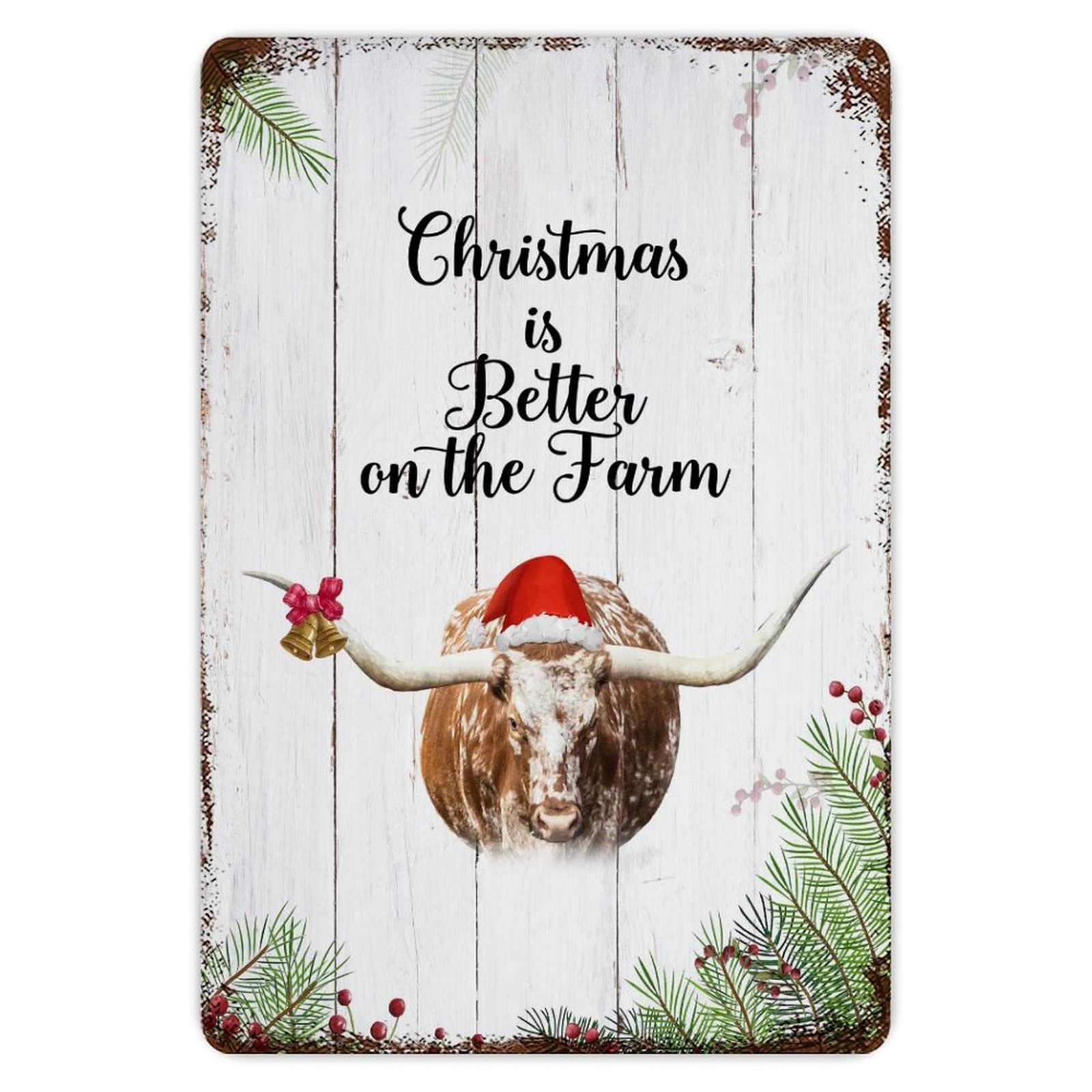 ENEDNATE Funny Vintage Metal Sign Merry Christmas Dog In Santa Hat Aluminum Sign 8x12 inch Metal Tin Sign Retro Wall Door Hanger Decor Sign