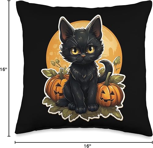 Miniatura 6 de Cat Lover Gifts & Halloween Gifts & Spooky Gifts Almohada negra de calabaza y gato de Halloween, 18 x 18, multicolor