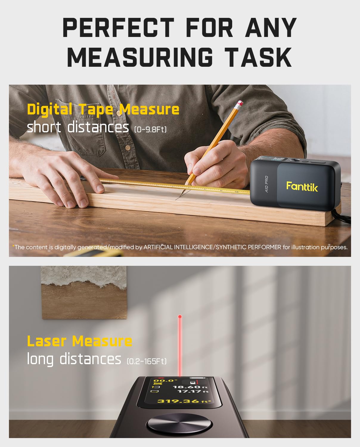 Fanttik A10 Pro 2-in-1 Digital Laser Tape Measure for Distance/Area/Volume — Amazon image 8