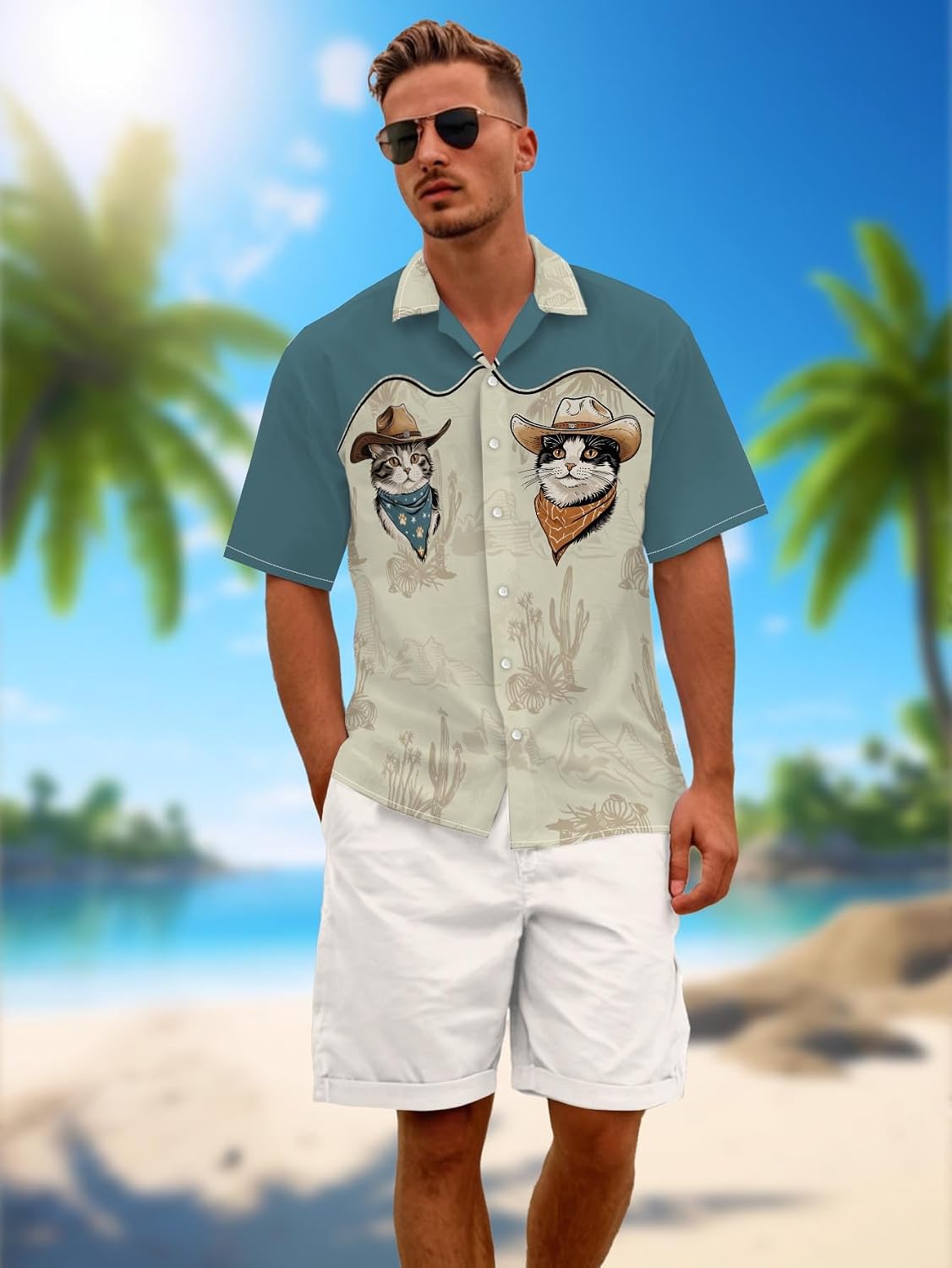 BJU Mens Hawaiian Shirt Summer Beach Tropical Vacation Print Aloha Shirt Casual Short Sleeve Button Down Shirt