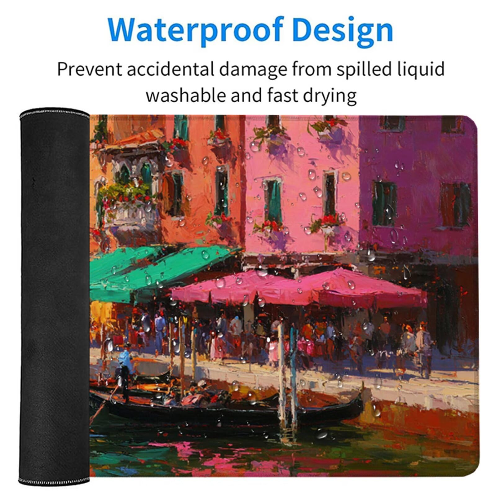 Podkładka pod mysz do gier Boat M-8744 1200 x 600 x 3 mm, z widokiem ulicy, podkładka na biurko z przeszytą krawędzią, podkładka pod mysz z antypoślizgową gumową podstawą, akcesoria biurowe, podkładka