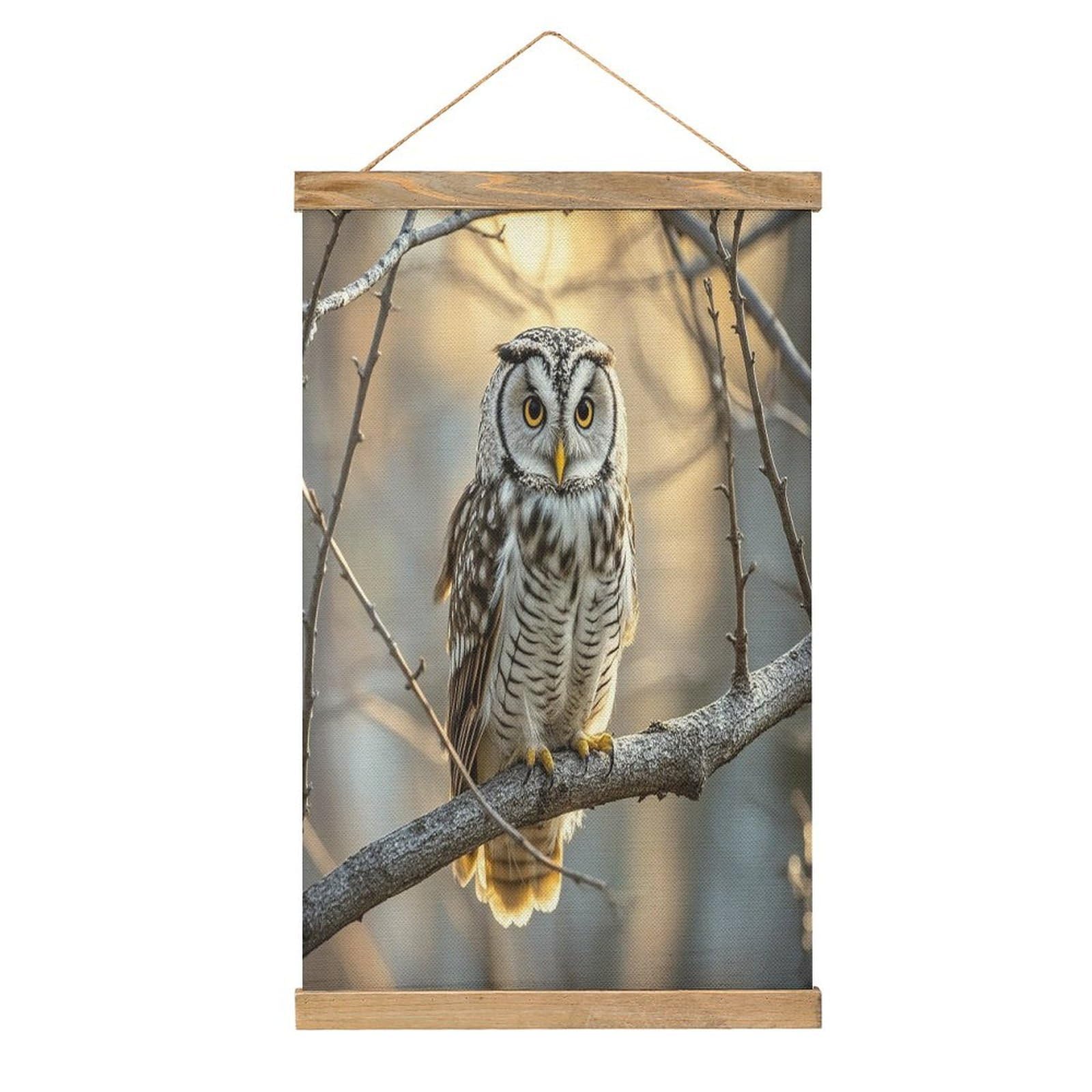 VstaDank Owl on A Branch Poster with Wooden Frame Hanger Art Painting Wall Decor Poster Wall Hanging Wooden Frame 13x20 Wood Poster Hanger for Photo Picture Art Canvas Print Artwork