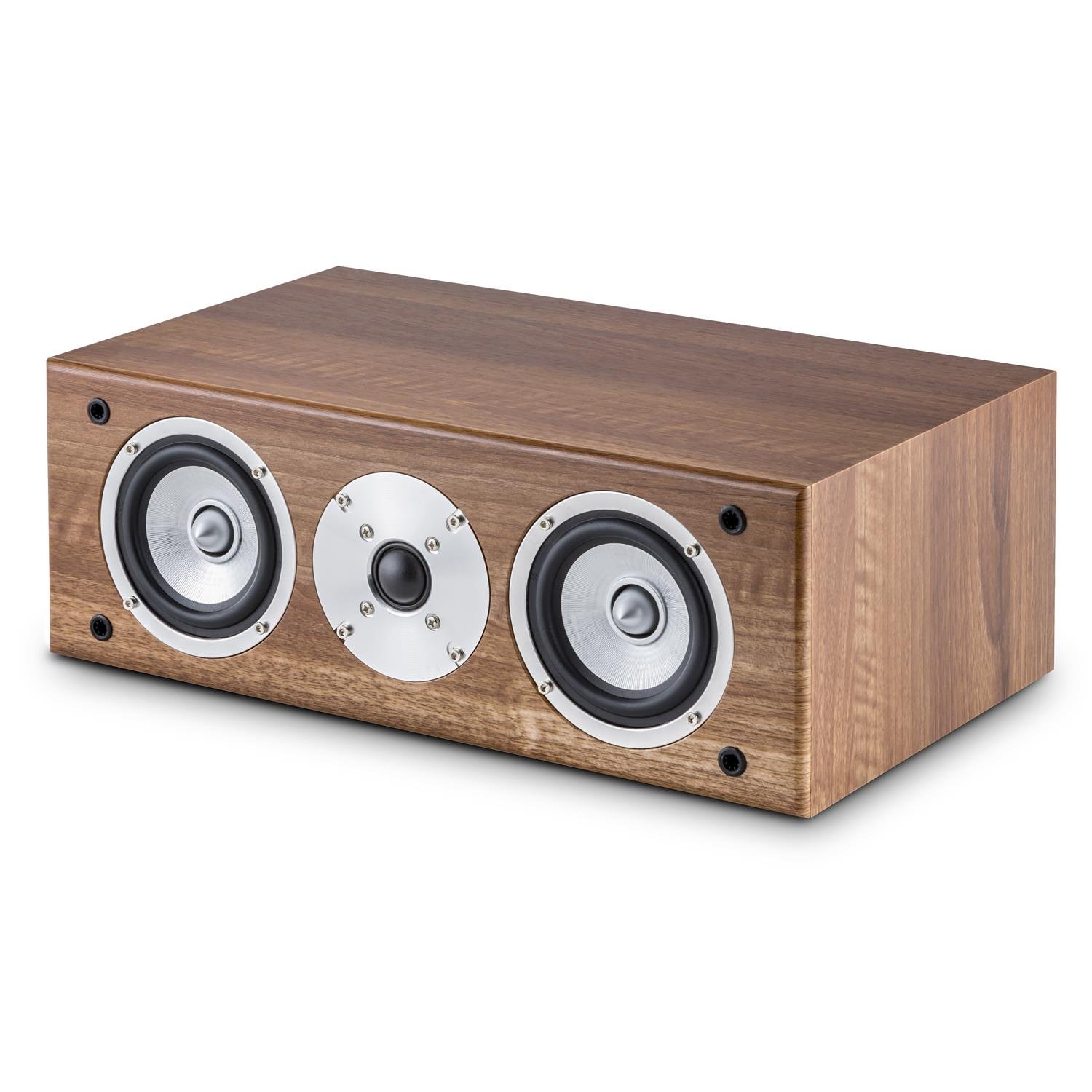 auna - Line 500 CS-WN, altavoz central, altavoz central, altavoz central, 60 W RMS, sistema de 2 vías, pasivo, dos tweeter de 10 cm (4"), un altavoz de agudos de 2,5 cm (1"), conector de fase, conector terminal, nogal