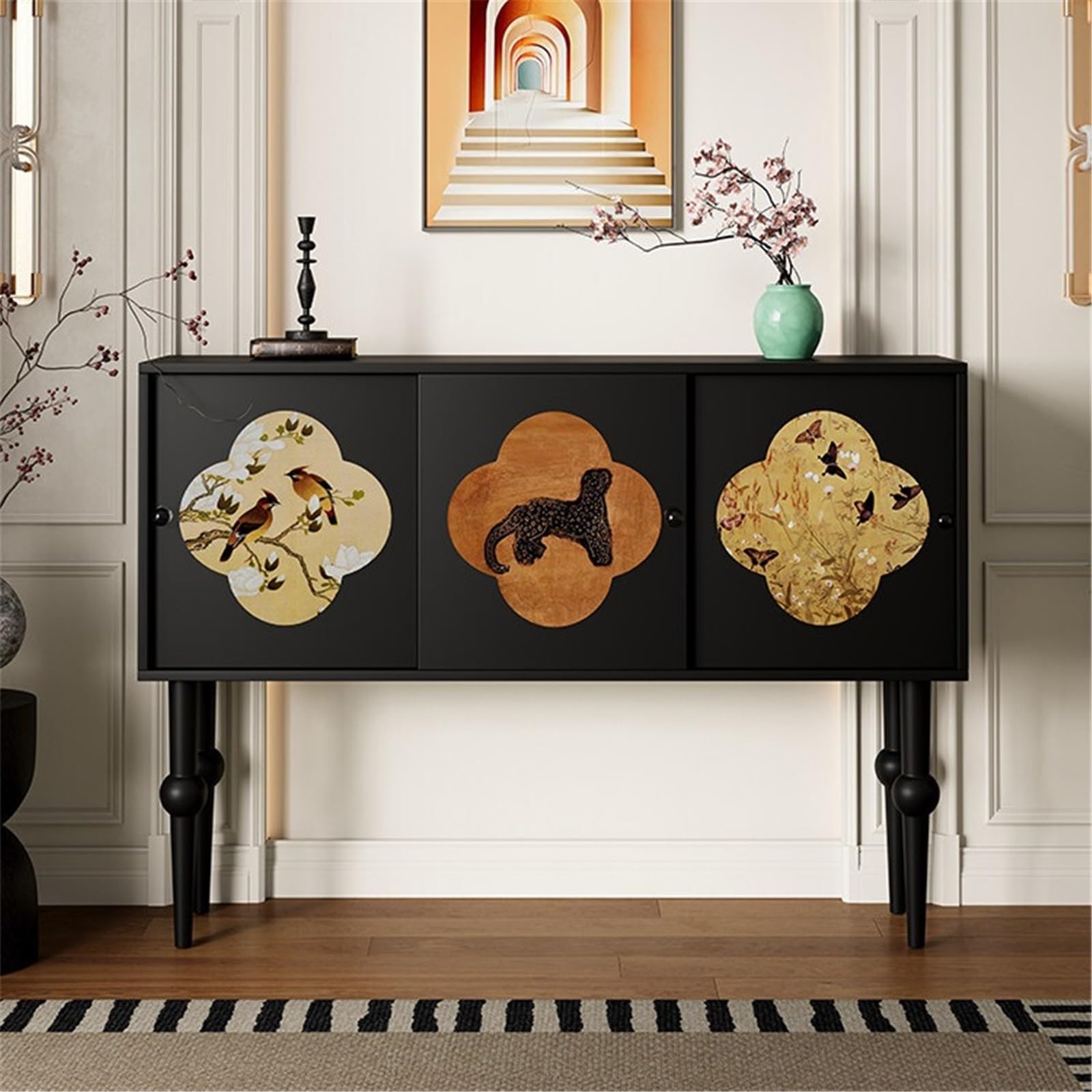 Kompaktowy stół ekspozycyjny Smalle Haltafel in Retrostijl Met Drie Kastdeuren Geschikt Als Wanddecoratie in de Hal 120 cm