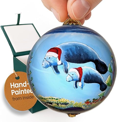 Adorno coleccionable de manatí pintado a mano desde el interior del cristal con caja de regalo