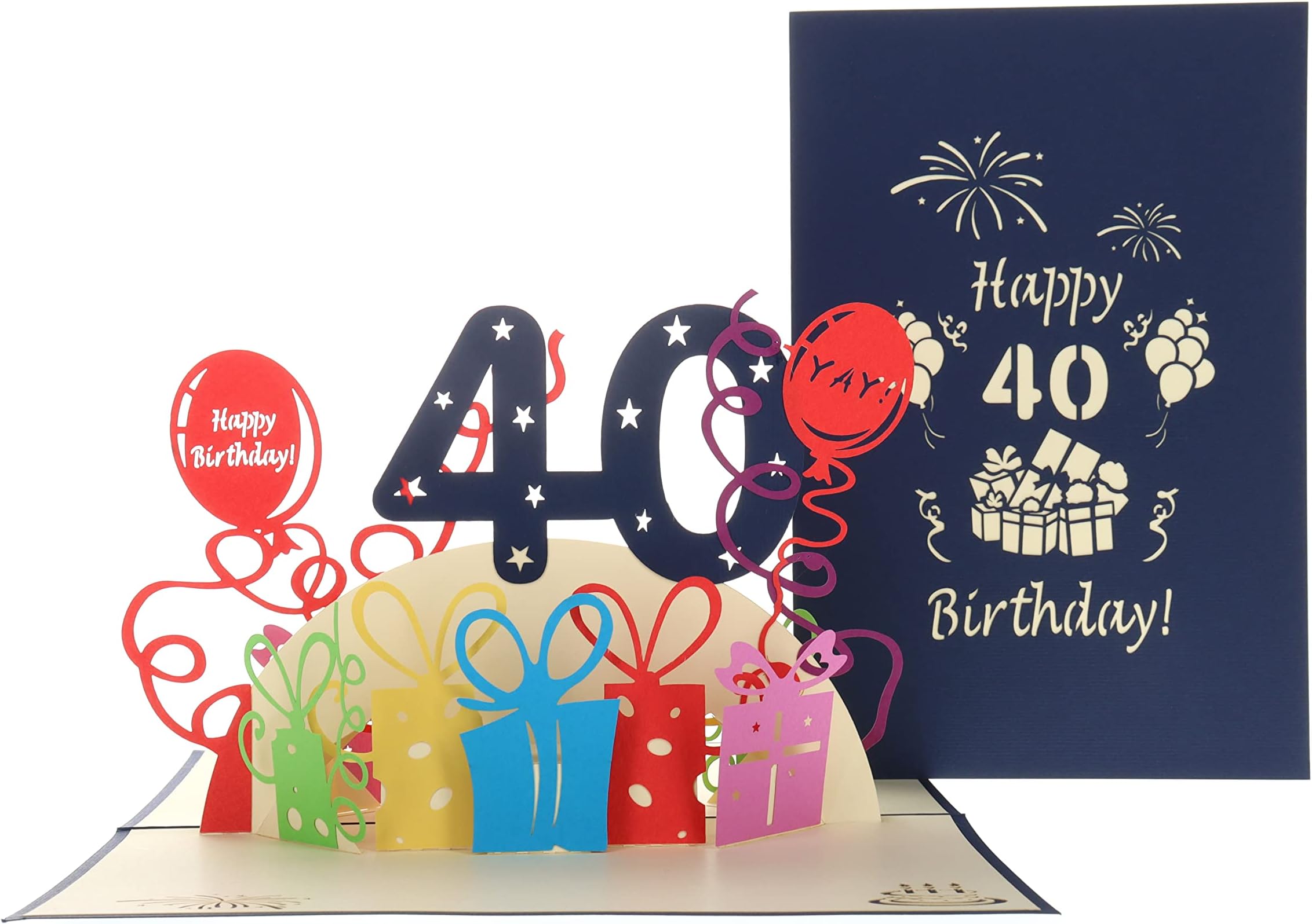 iGifts And Cards 3D 40th Birthday Pop Up Card – Colorful Gifts & Balloons Milestone Celebration – Cheerful Greeting for Adults, Friends & Coworkers – 4.75 x 7 Inch