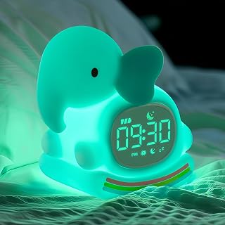 Reloj despertador Capybara con luz nocturna para niños, lámpara recargable de silicona, lámpara de animales linda de oficina, compañero ideal para el sueño de niños y niñas, elefante verde