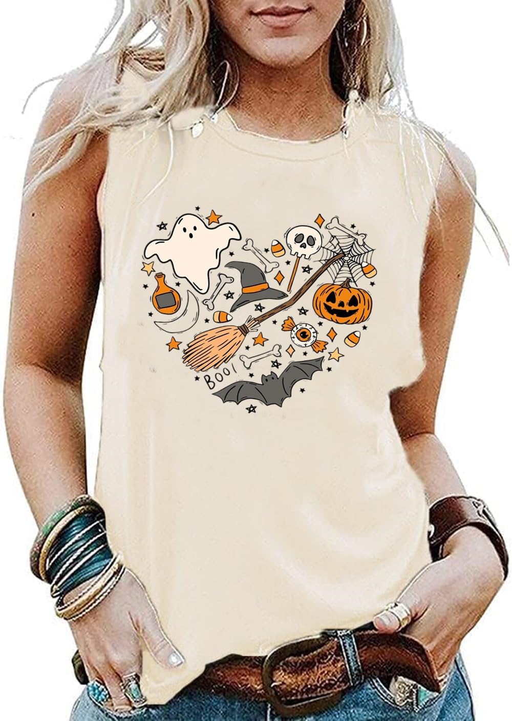 Halloween Tank Tops Women Funny Horror Movie Sleeveless Shirt Casual Letter Print Novelty Graphic Tee Tops