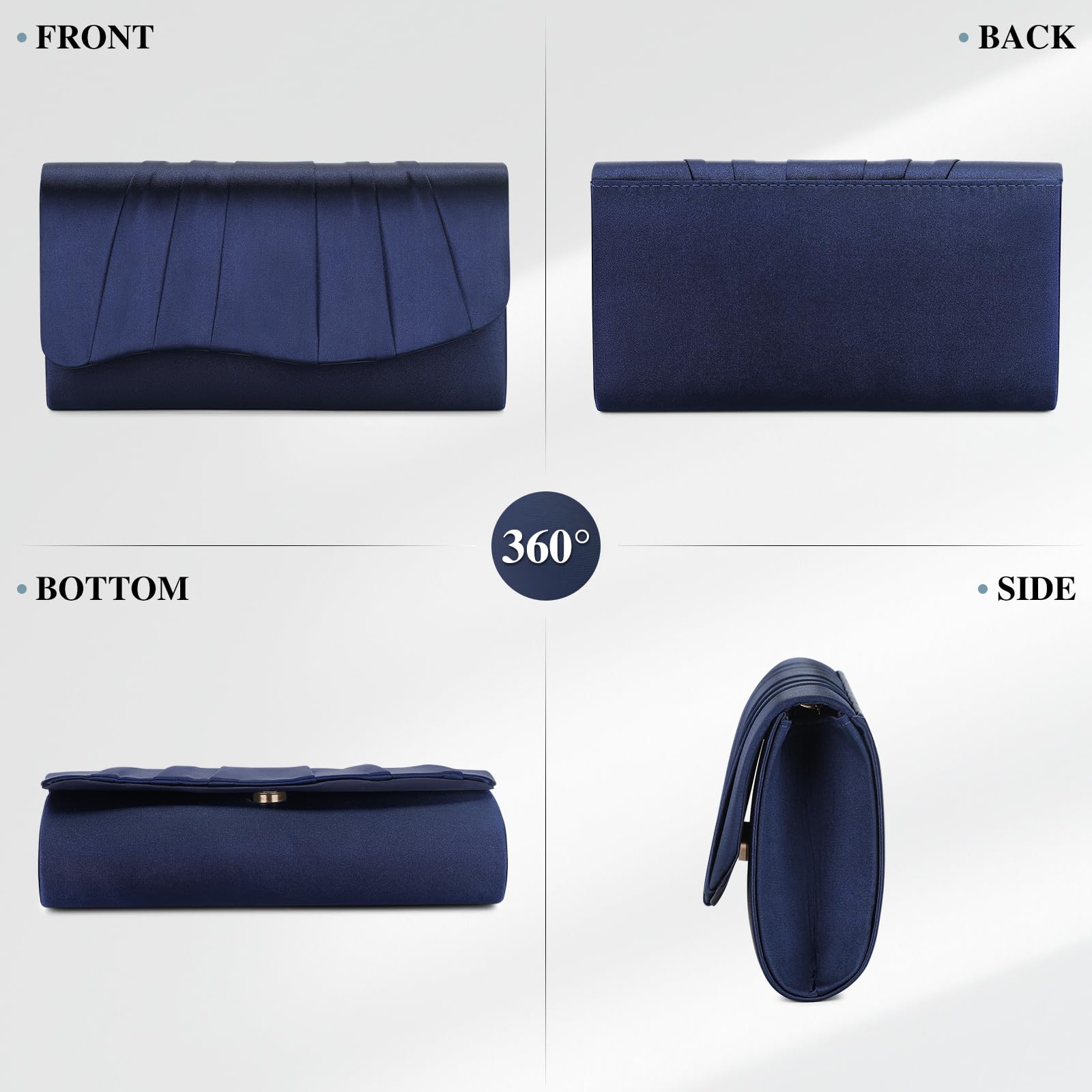 UBAYMAX Bolso de Fiesta Satén, Clutch Elegante con Cadena Desmontable, Bolso de Mano Pequeño para Boda, Ceremonia y Comunión