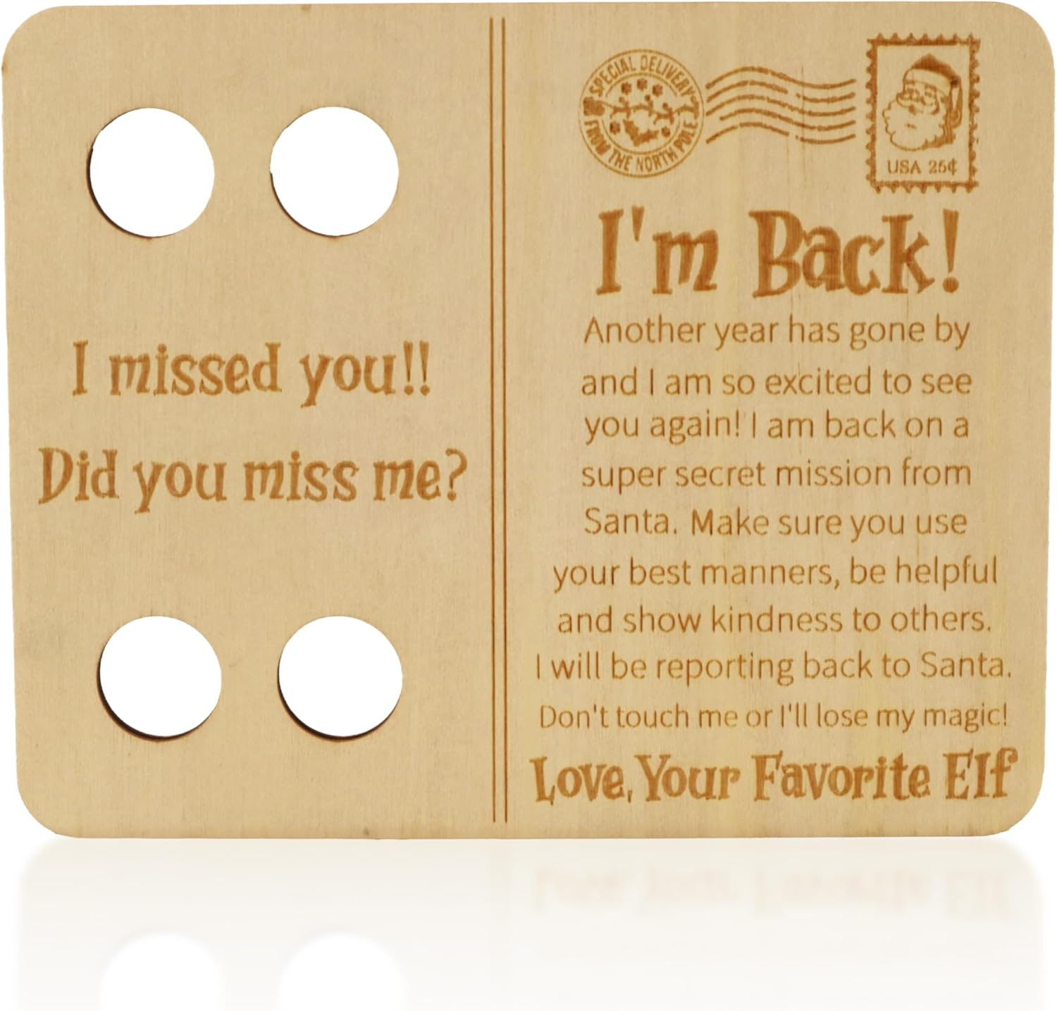 Wooden Christmas Elf Arrival Postcard