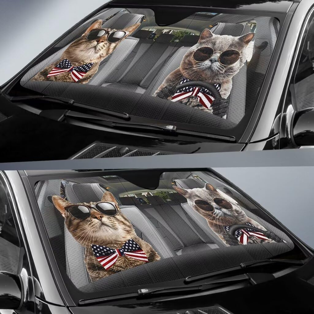 Personalized Funny Cat Driver Car Sunshade Cat Lover Auto Front Window Windshield Sunshade Car Interior Anti-Sunlight Automotive Cover Block for SUV Truck UV Rays 57x27.5 Inches