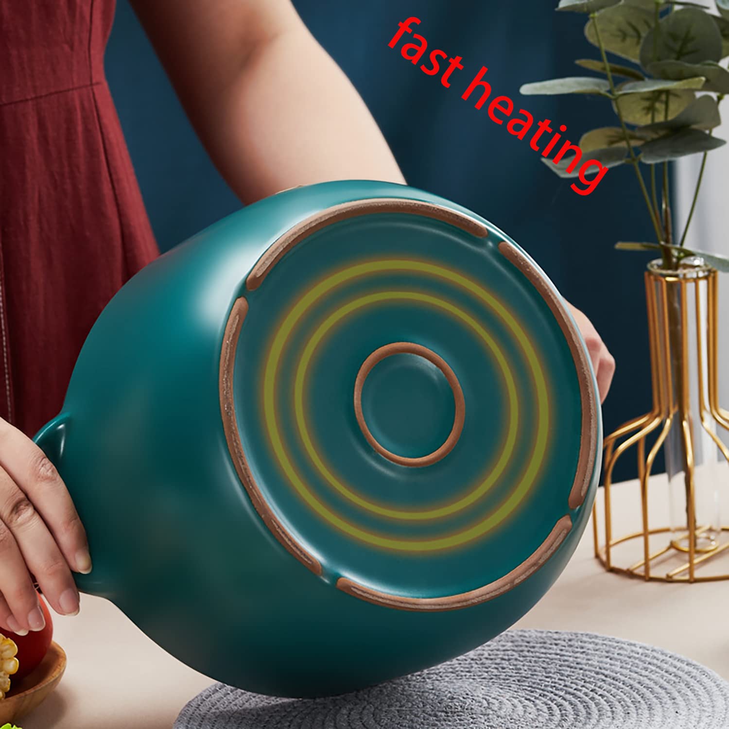 Ceramiczny garnek do duszenia, Garnek z terakoty Gliniany garnek do zapiekania pokrywką Piękny i(5l)