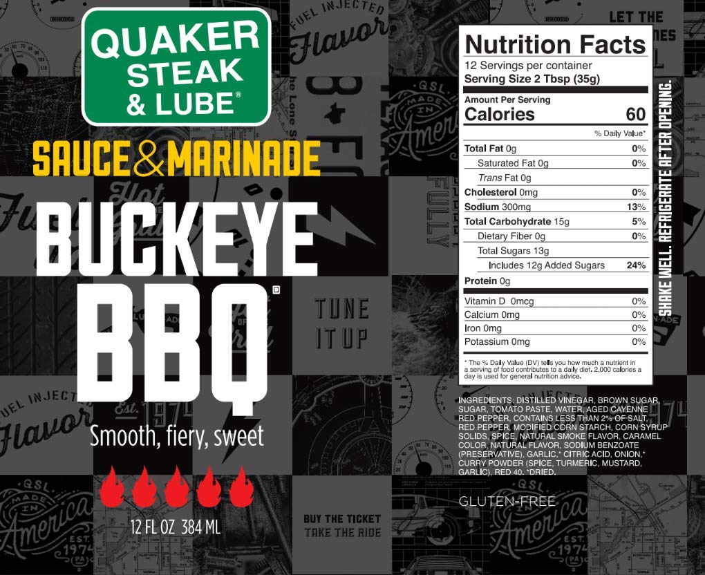 Quaker Steak & Lube Buckeye Barbecue Wing Sauce - 2 12 Ounce Bottles of Quaker Steak and Lube Famous Wing Sauce