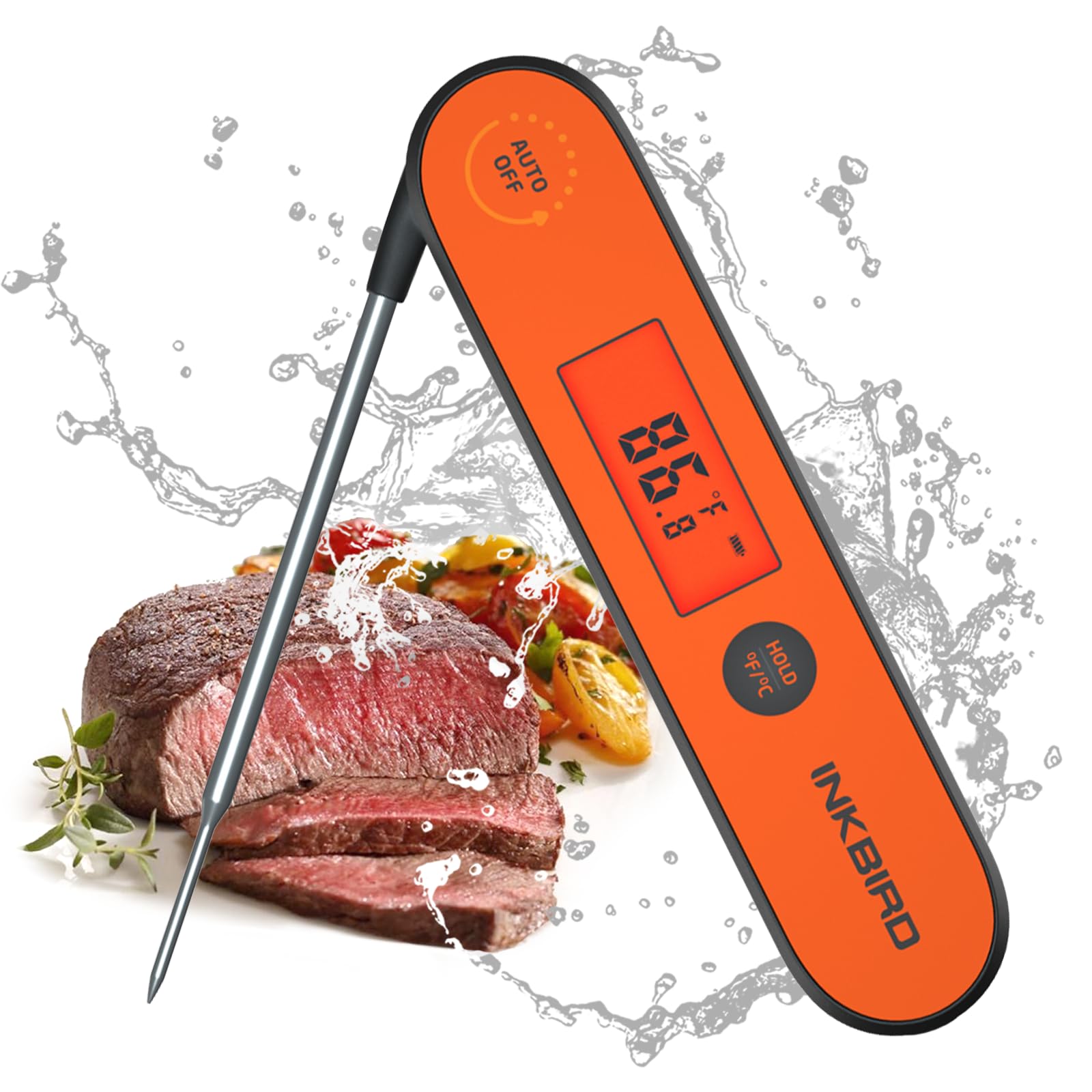 INKBIRD Digital Instant Read Meat Thermometer, IPX5 Waterproof, Rechargeable Food Pen Thermometer with Magnetic Back & Calibration, Fast Readout, Accurate Cooking Probe for Kitchen Use, BBQ, Grilling Meat Thermometer IHT-1P