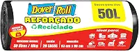 Dover-Roll Reforçado Reciclado 50L Preto, Rolo com 20 Sacos para Lixo