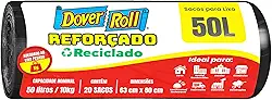 Dover-Roll Reforçado Reciclado 50L Preto, Rolo com 20 Sacos para Lixo
