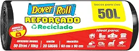 Dover-Roll Reforçado Reciclado 50L Preto, Rolo com 20 Sacos para Lixo