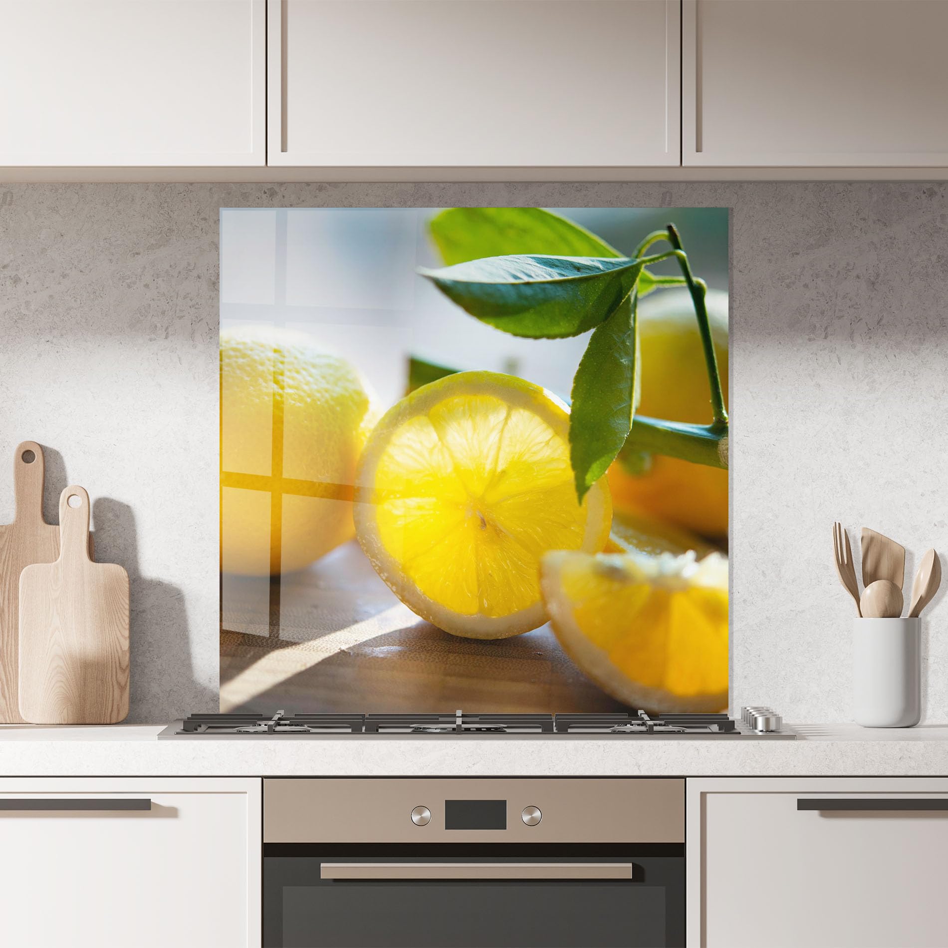 ARTHUB® Crédence de Cuisine en Verre 60x60 cm, Lemon in The Sun | Protection Contre Les éclaboussures, Revêtement Mural en Carreaux, Plaque en Verre, Verre trempé, Aliments, Fruits