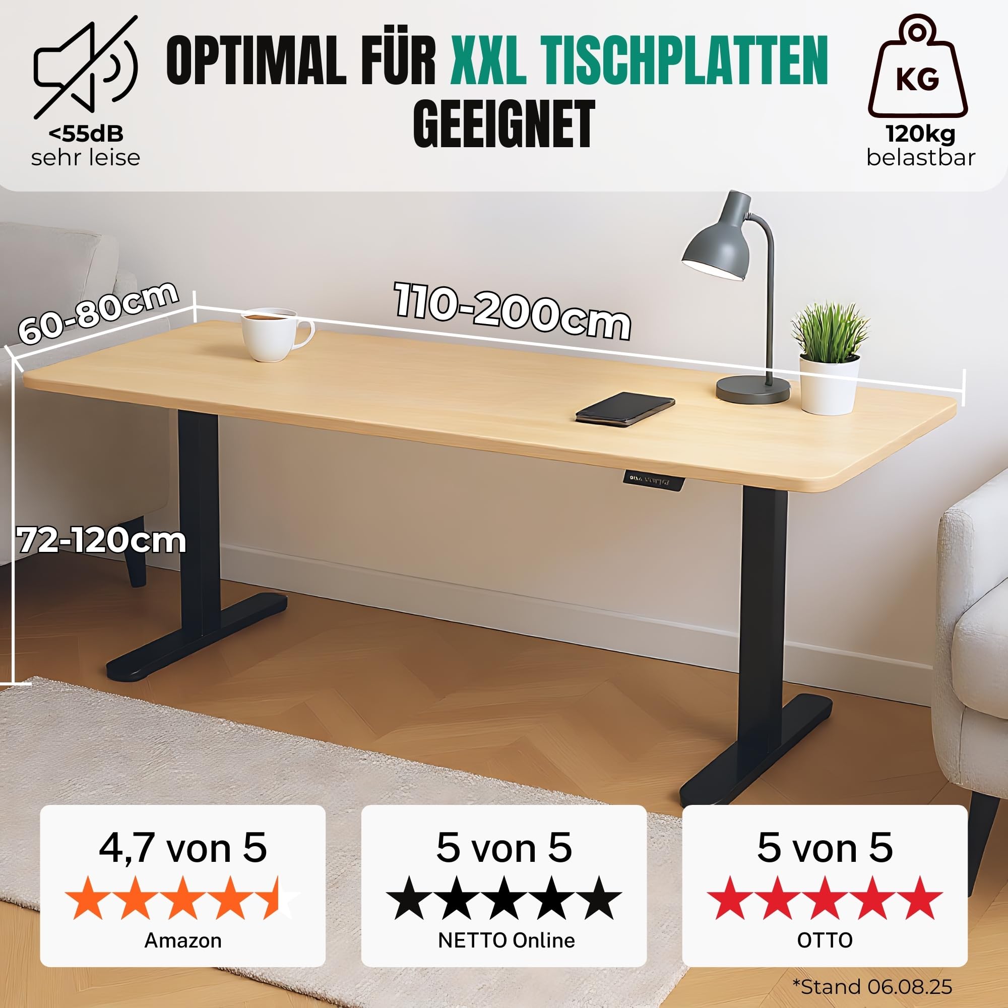 ALBATROS höhenverstellbares Schreibtisch Tischgestell elektrisch | Lift S5 Schwarz | Gestell, Tischbeine, Tischfüße aus Metall | Display | 120Kg belastbar | Für extra breite 2m Tischplatten