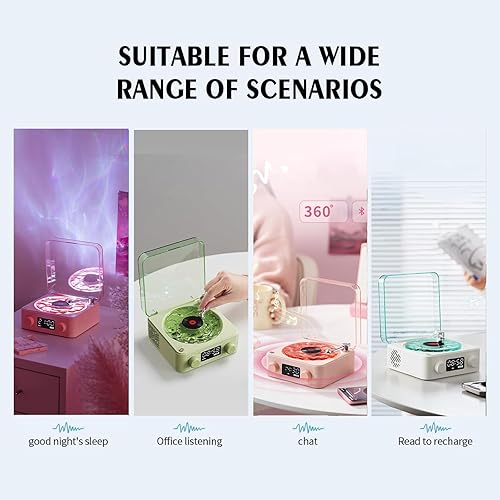 Miniatura 6 de The Waves - Reproductor de vinilo, altavoz Bluetooth de vinilo ondulado, reproductor de CD portátil que parece un reproductor de discos, altavoz