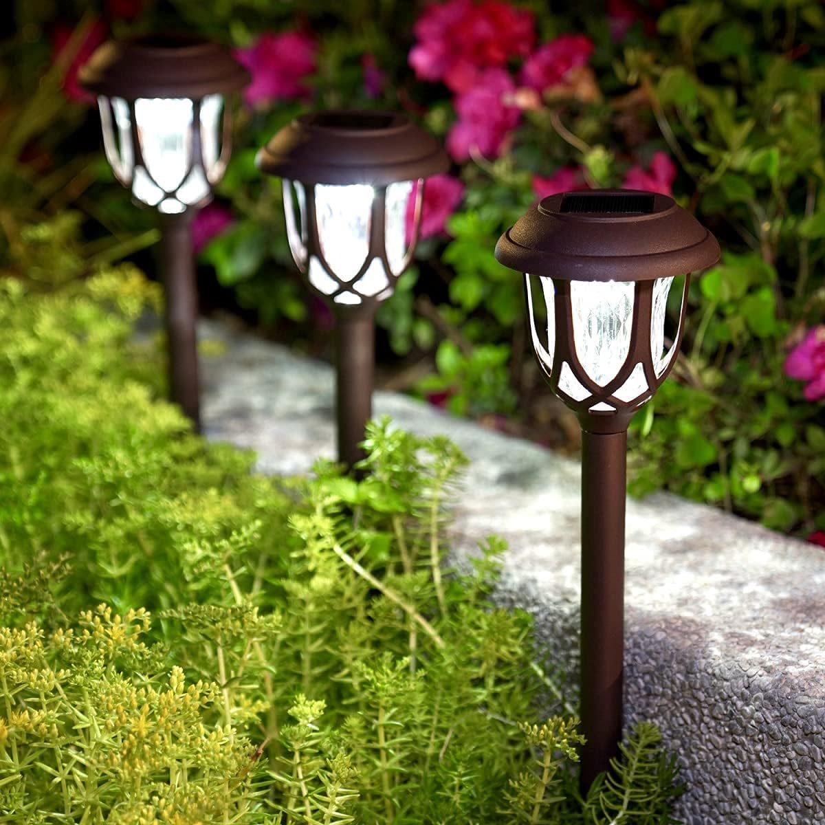DAMAYCA 8 Pack Outdoor Solar Lights for Garden Pathway Walkway Driveway Sidewalk Yard Bright Decorative Landscape Lights Solar Powered for Landscape Lighting. Brown Color.(Cool White).