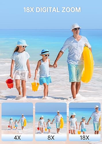 Vista 4 de Cámara digital, cámara de doble pantalla 4K 64MP UHD, zoom de 18X, cámaras digitales portátiles para apuntar y disparar con tarjeta TF de 64 GB, 2