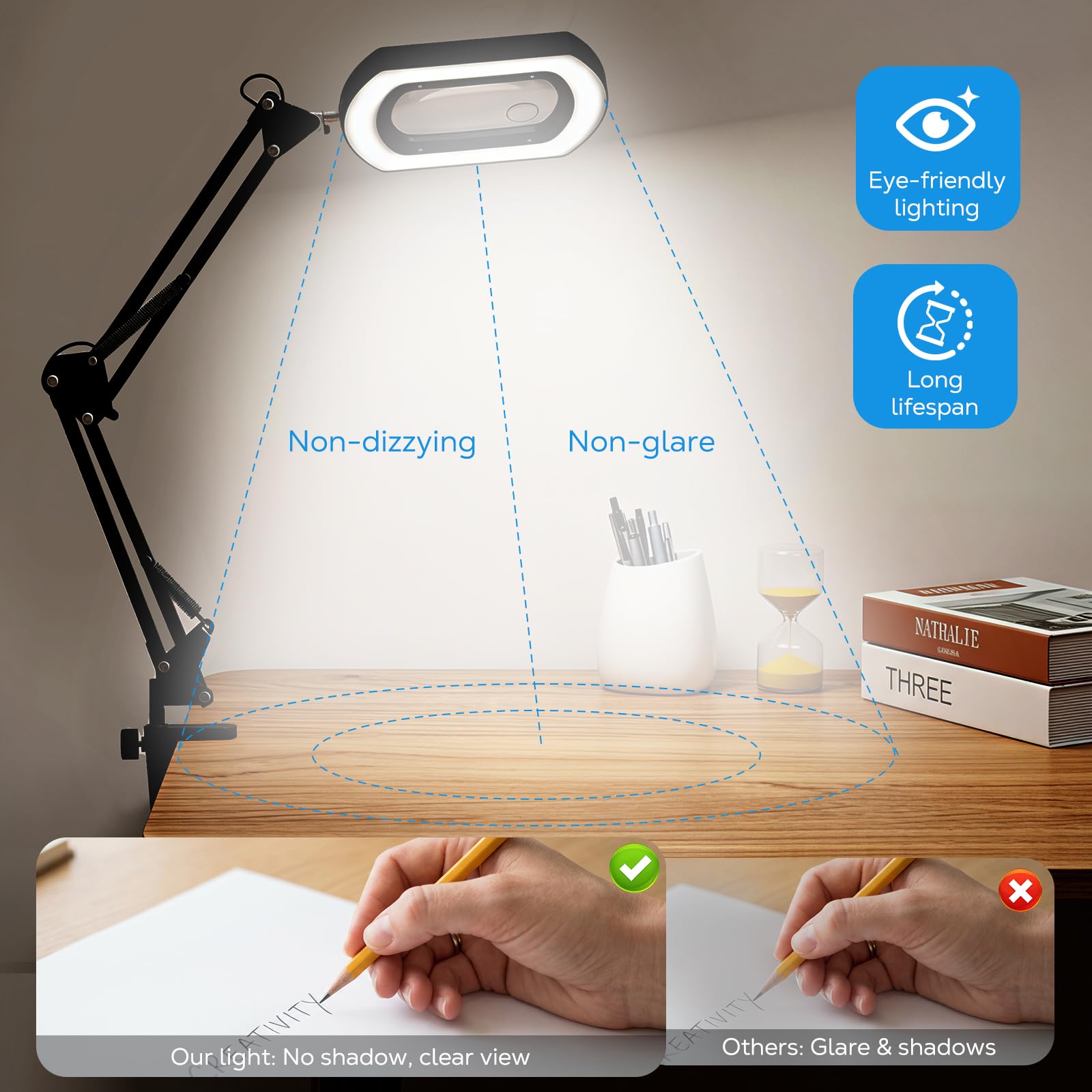 Moko Lupa 15X 30X con Luz Y Soporte, Lámpara De Escritorio con Pinza, Lupa con Luz Led Regulable Sin Escalonamientos Y 5 Modos De Color, Lupa De Escritorio para Trabajos De Precisión, Lectura, Negro