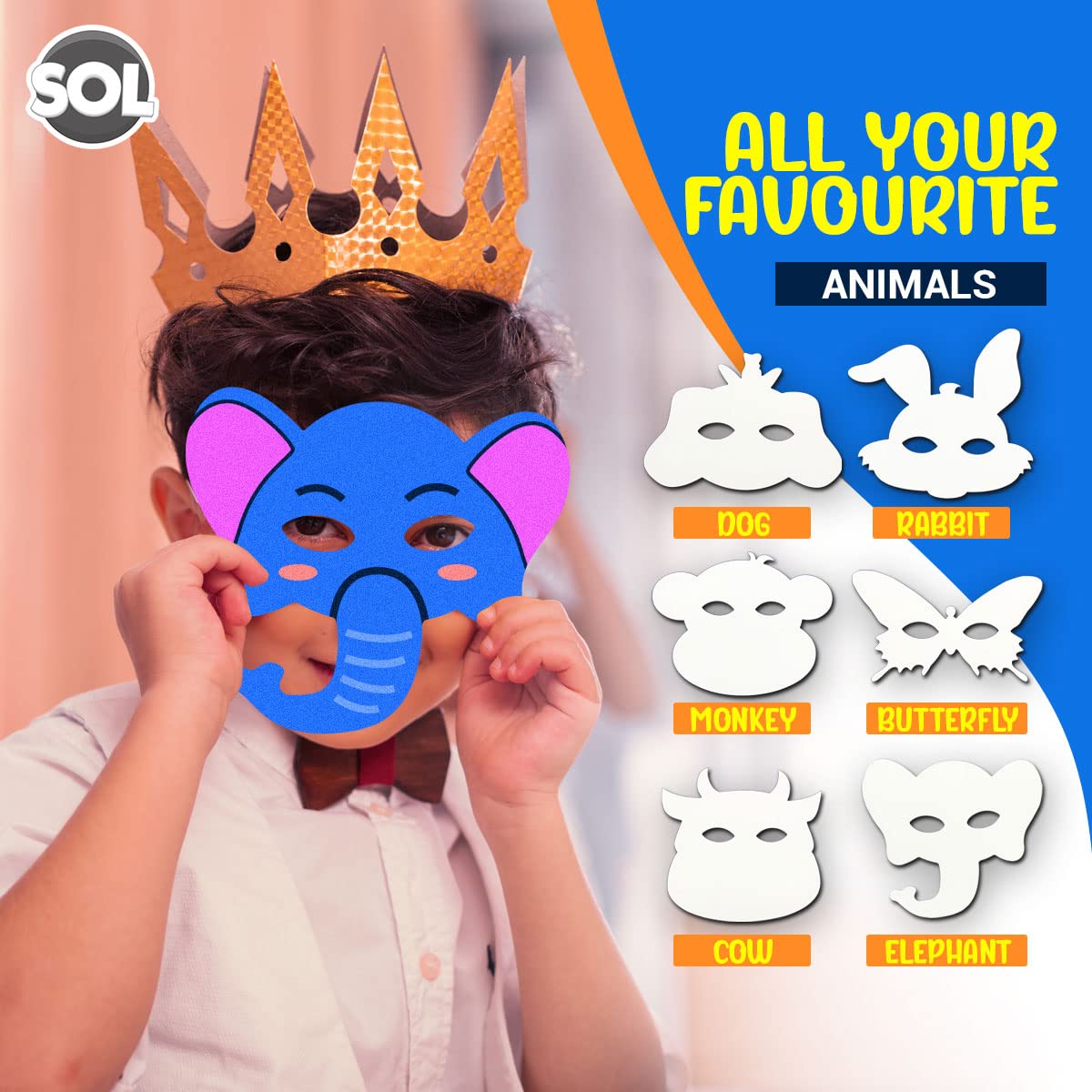 12pk Animal Masks for Kids to Decorate Cardboard Animal Mask in 6