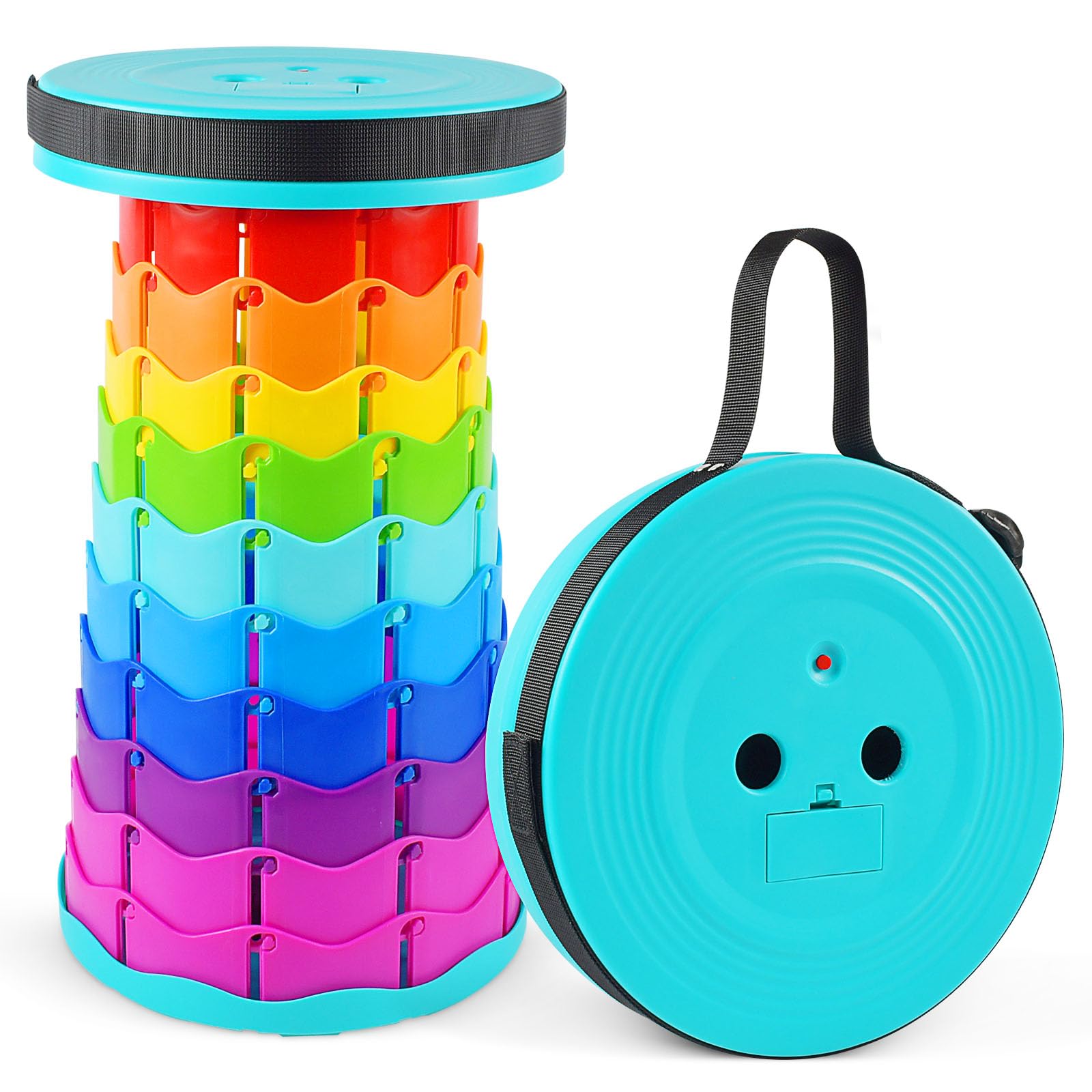 Taburete Plegable, Taburete Telescópico Portátil con Luz LED, Ajustable Taburete Telescópico para Exteriores, Senderismo, Pesca, Jardín, Barbacoa, Interior, Viajes, Fiestas, Capacidad 150Kg