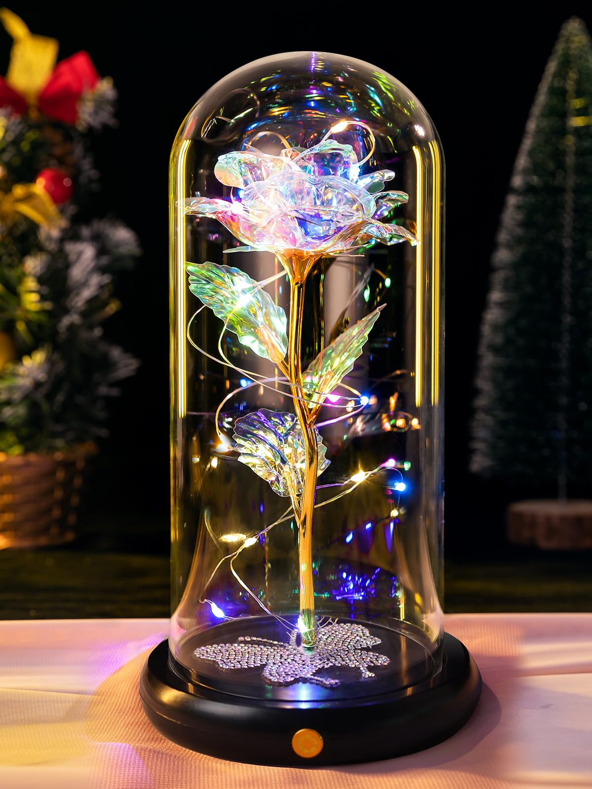 Deemei Women's Upgrade Usb Rainbow Mothers Day Galaxy Rose Gifts For Mum, Mother's Day Colorful Rose Gifts, Mothers Day Birthday Presents Light Up Rose In Glass Dome For Mum Wife Daughter Sparkling Rhinestone Butterfly For Mothersday