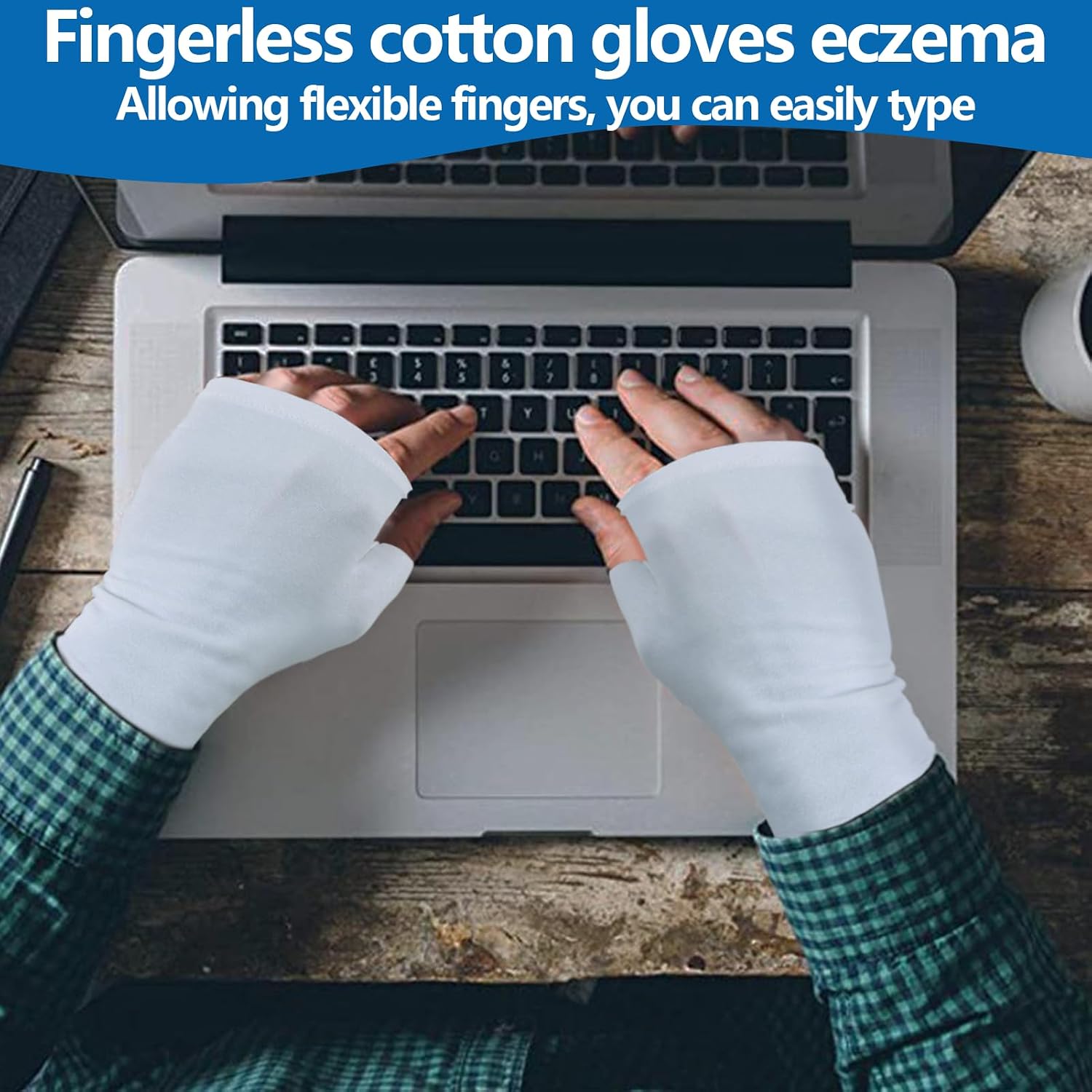 6 Pairs Fingerless Eczema Gloves Moisturizing Gloves for Adults Fingerless Cotton Gloves Washable and Reusable Eczema Sleeves Cotton Gloves Overnight Dry Hands for Adults Eczema (White)