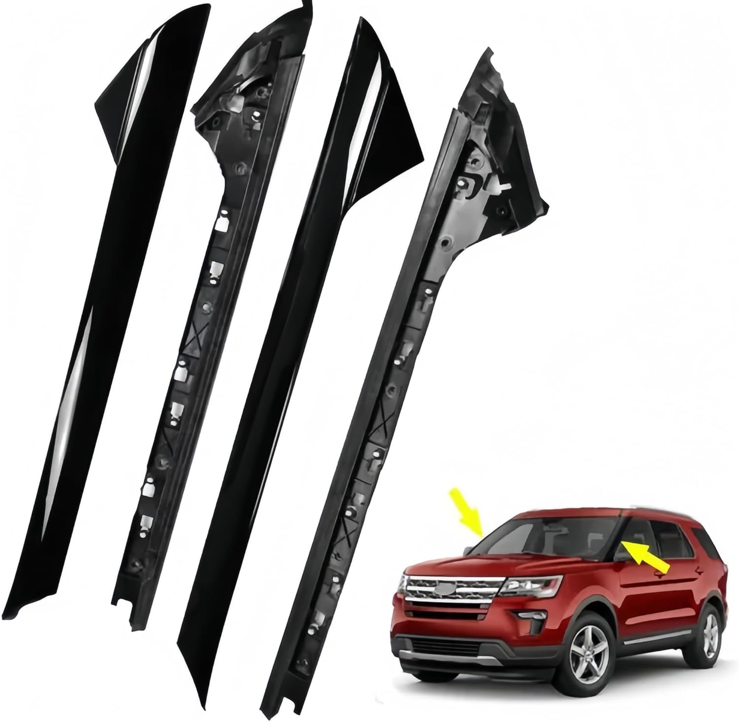 Outer & Inner Windshield A-Pillar Molding Trim Panel Kit Compatible with 2011-2019 Ford Explorer, Left & Right, Driver & Passenger Side Replaces 926-450, 926-451, BB5Z7803137AA, BB5Z7803136AA