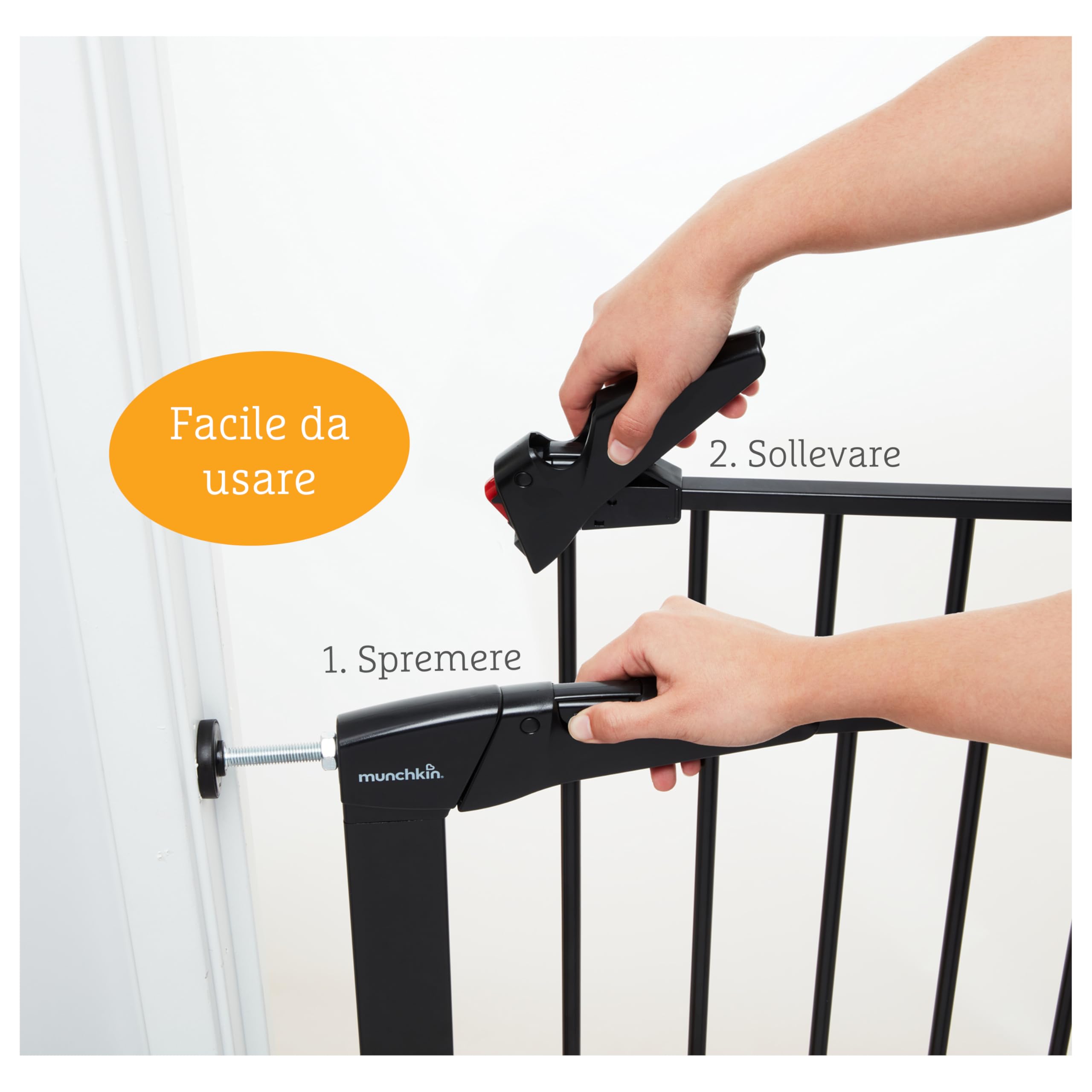 Cancello per scale Munchkin, Cancello per scale Pressure Fit Baby o Dog Gate, Cancello per bambini senza viti facile da installare, 76-82 cm, nero