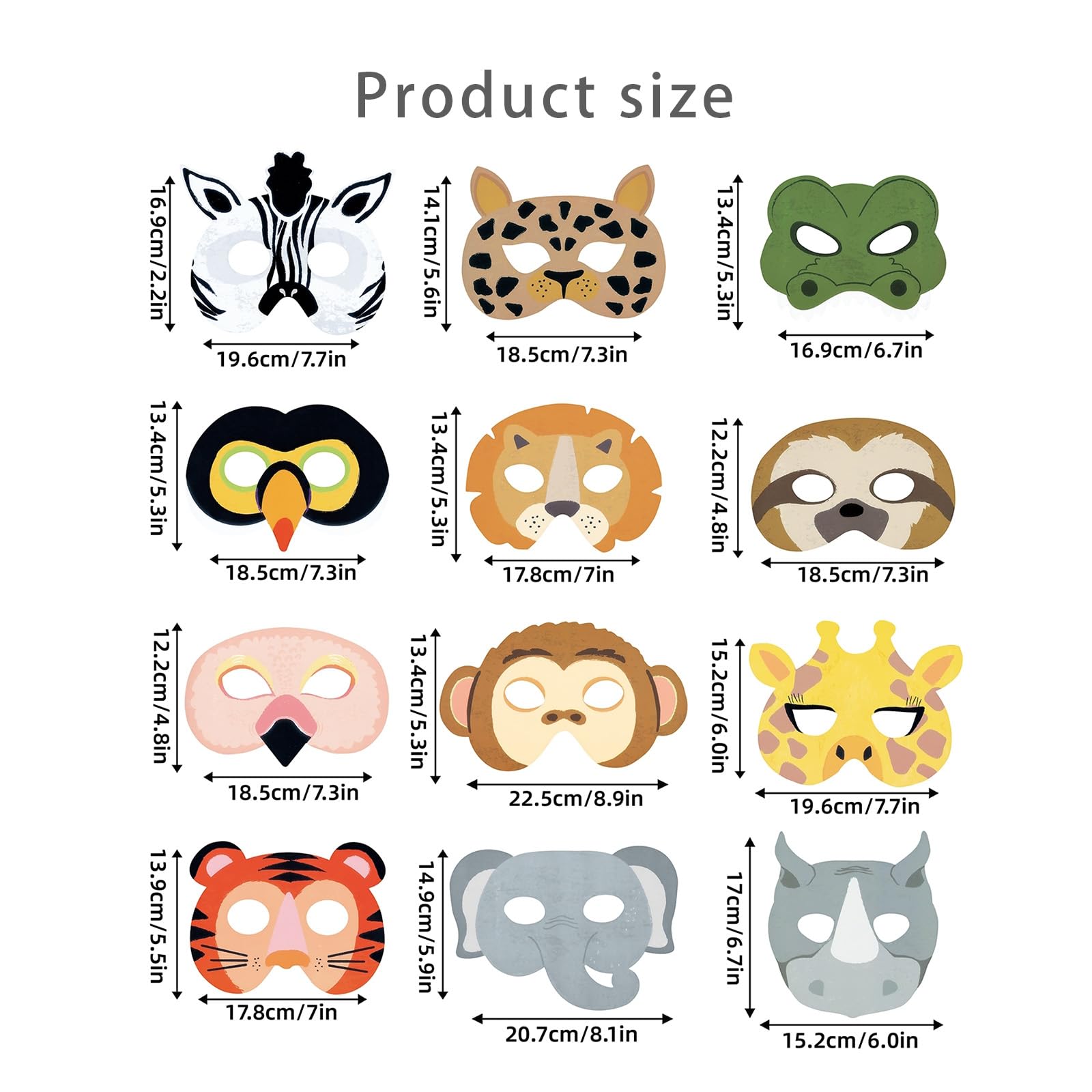 12 masek zwierzęcych dla dzieci, dżungla, zoo, maska Cosplay dla dzieci, urodziny, tematyka, dekoracja, rekwizyty, akcesoria, 12 sztuk