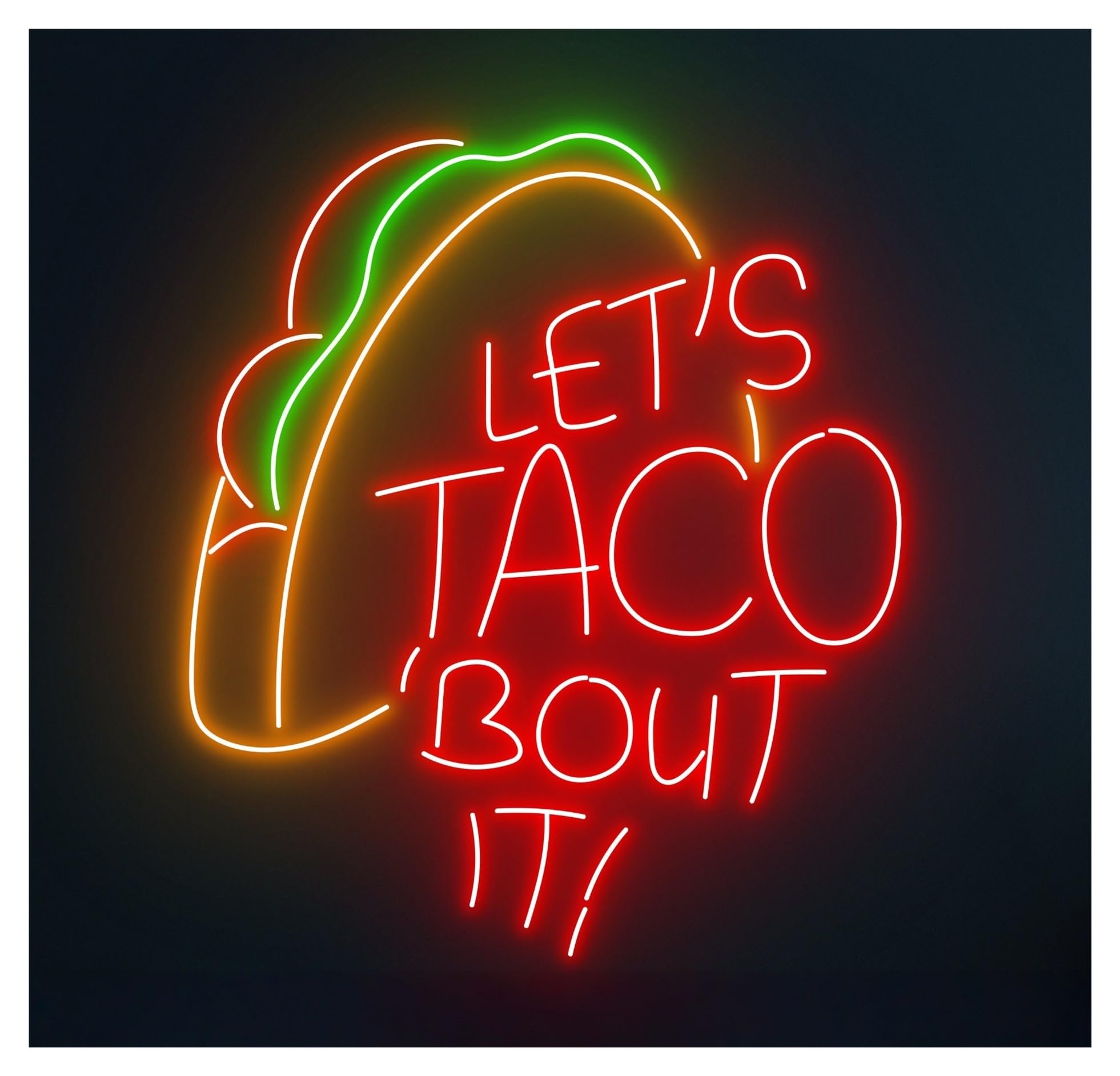 RONGCH Hanging Art Signs Let's Tacos Bout It Neon Sign Led Light Mexican Food Wall Decor Mexico Restaurant Storefront Window Display Business Entrance 65cm