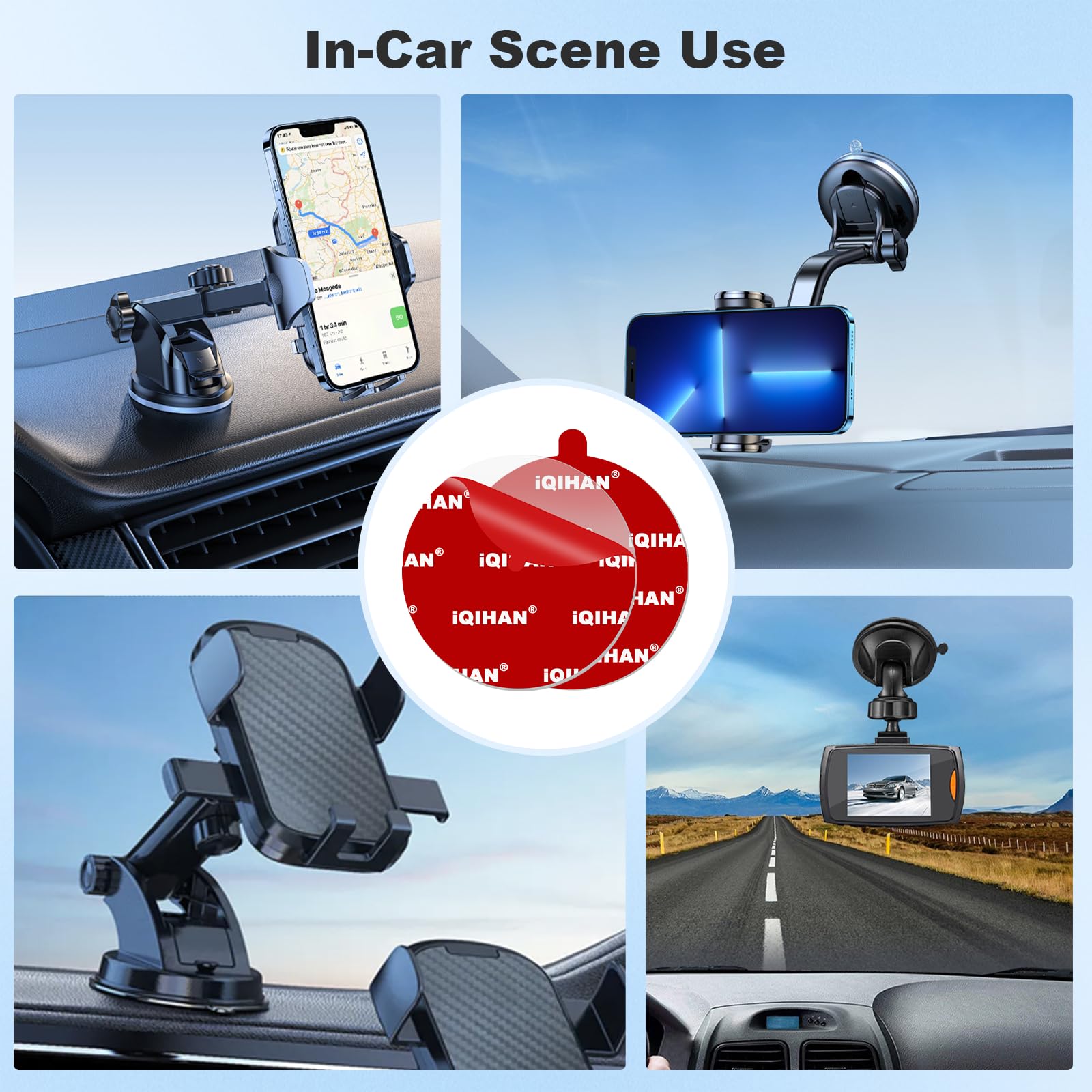 5pcs Sticky Adhesive Pads for Car Phone Mount, 70mm/ 2.76" Double-Sided Heavy Duty Sticker Gel Mounting Tapes Replacement Kit for Suction Cup Dashboard Cell Phone Holder Windshield Dash Cam GPS Base