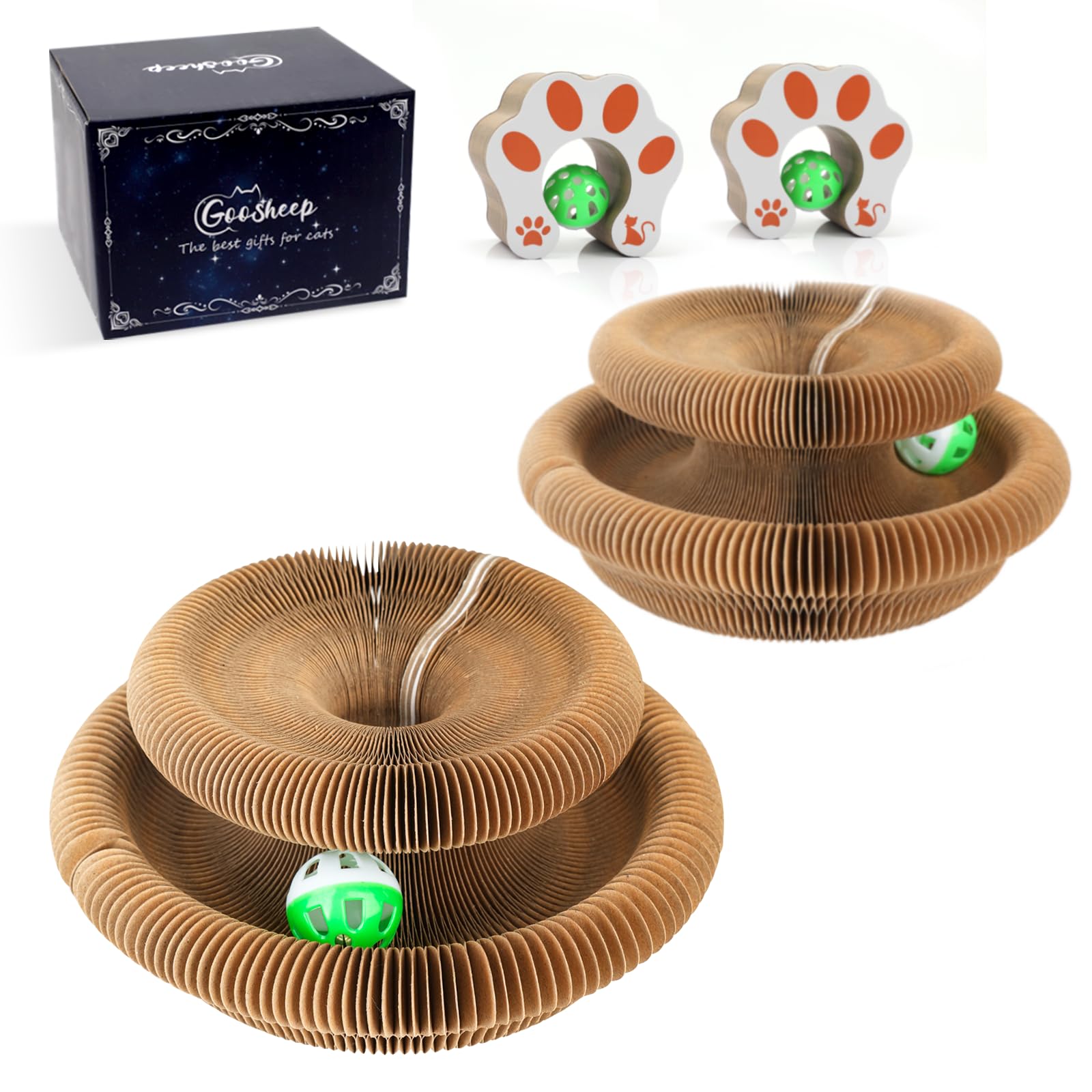 2 Pack Kitty Kurlz Interactive Cat Toy, Cardboard Scratching Post
