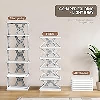 Vista 4 de Zapatero plegable para niños, organizador de zapatos plegable pequeño de 6 niveles para entrada, dormitorio, dormitorio (gris-x)