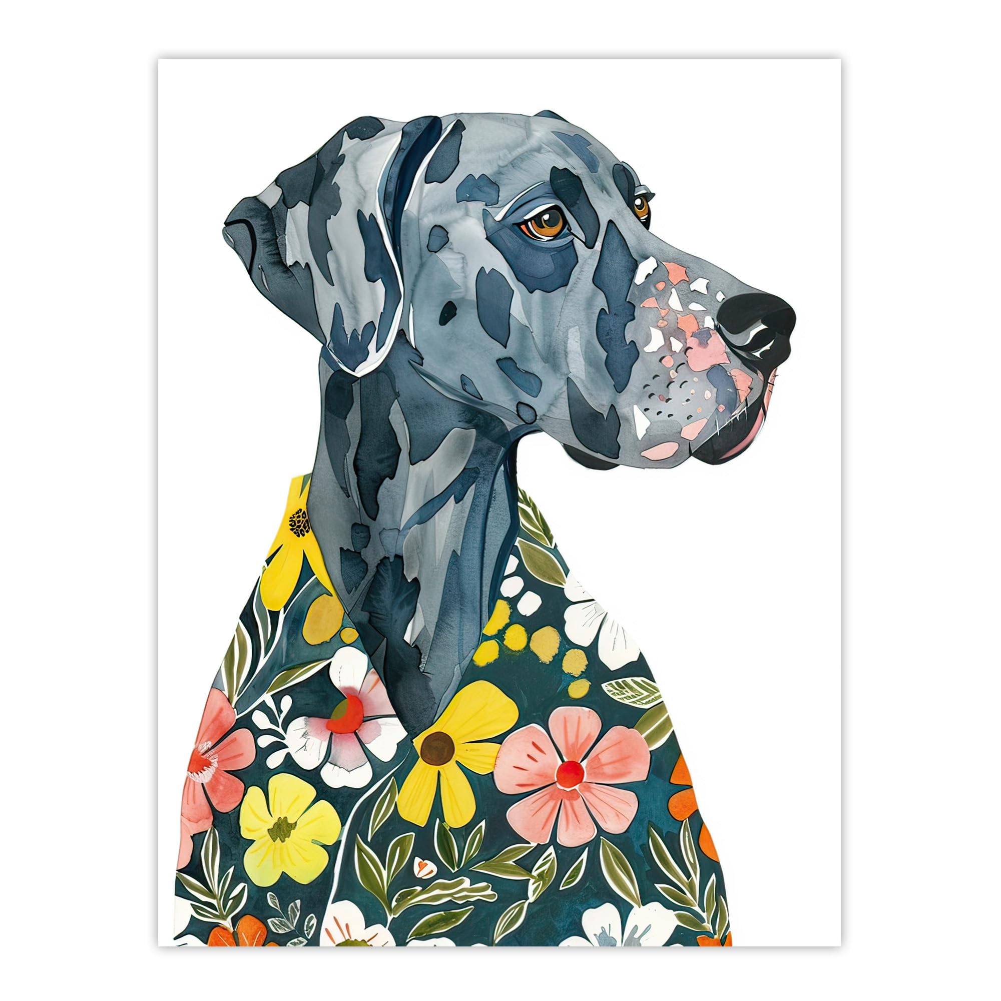 Artery8 Dog Lover Hawaiian Shirt Great Dane Portrait Living Room Extra Large XL Wall Art Poster Print