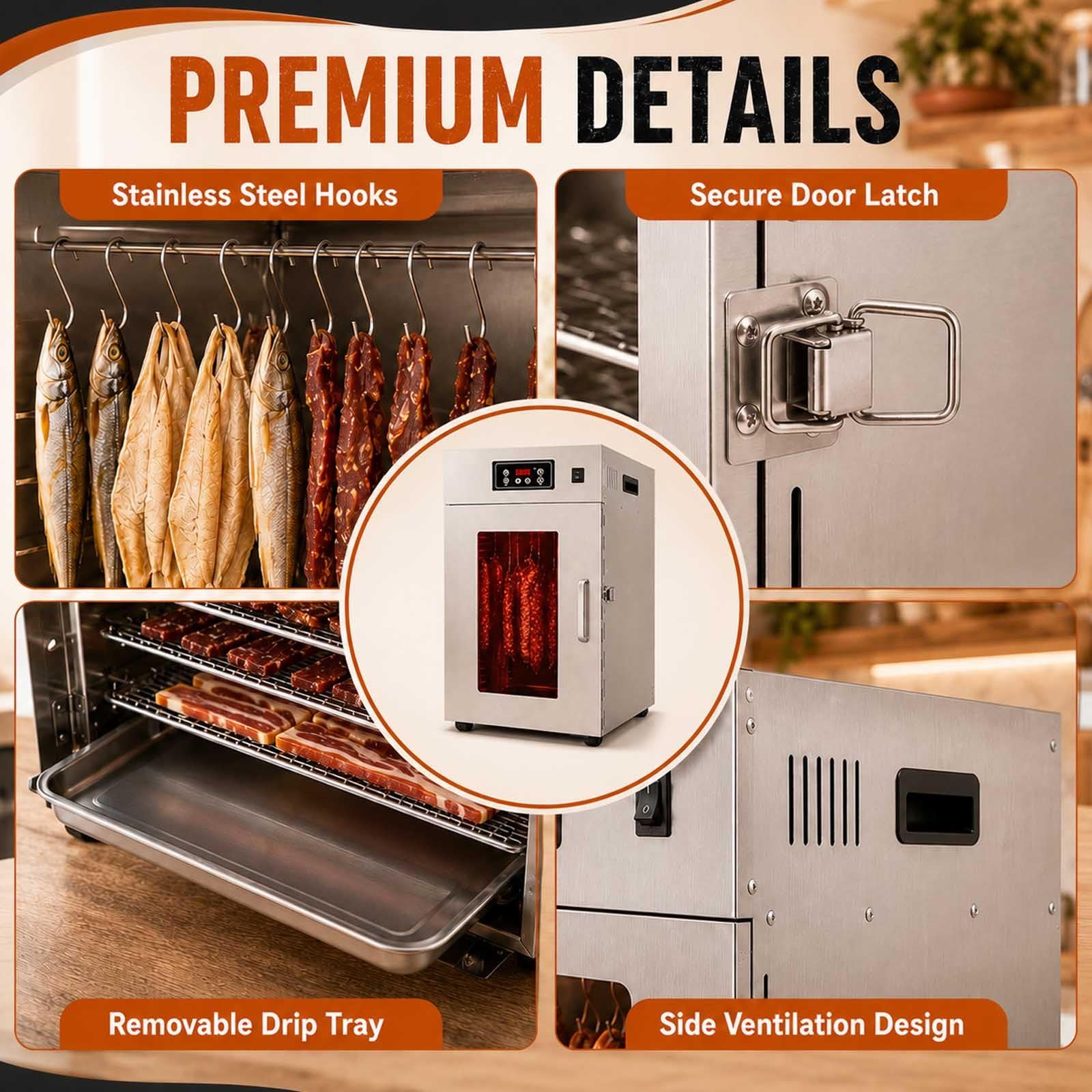 Dry Ager Für Fleisch Mit 360°-Luftstrom Und 30–90 °C Regelung Withoutgrid | 800 W Edelstahl-Reifeschrank Mit 30–90 °C, 24-H-Timer, 360°-Heissluft, 14 Haken Und 5–7,5 Kg Kapazität.