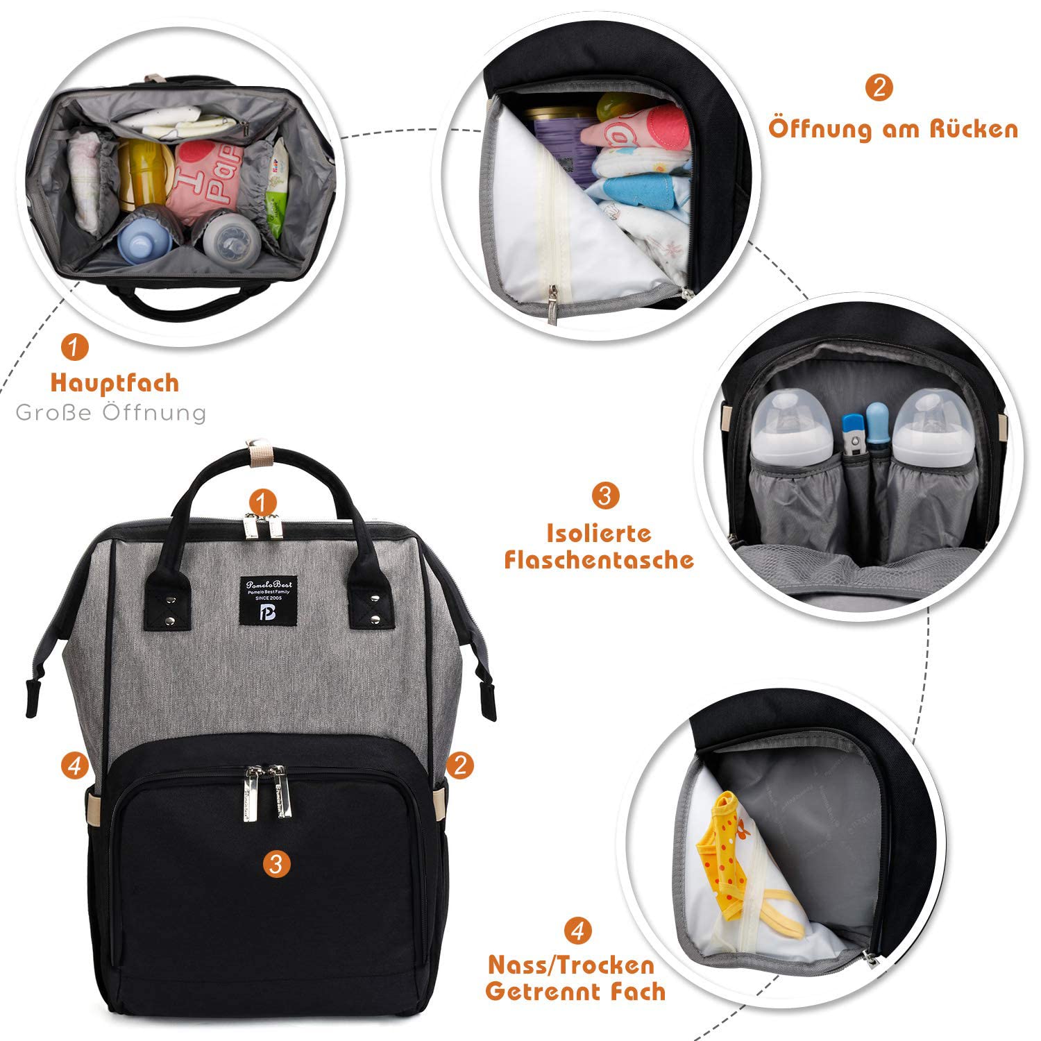 Pomelo Best Zainetto fasciatoio con fasciatoio, multifunzione, Oxford, grande capacità, senza formaldeide, zaino da viaggio per quando si è in giro