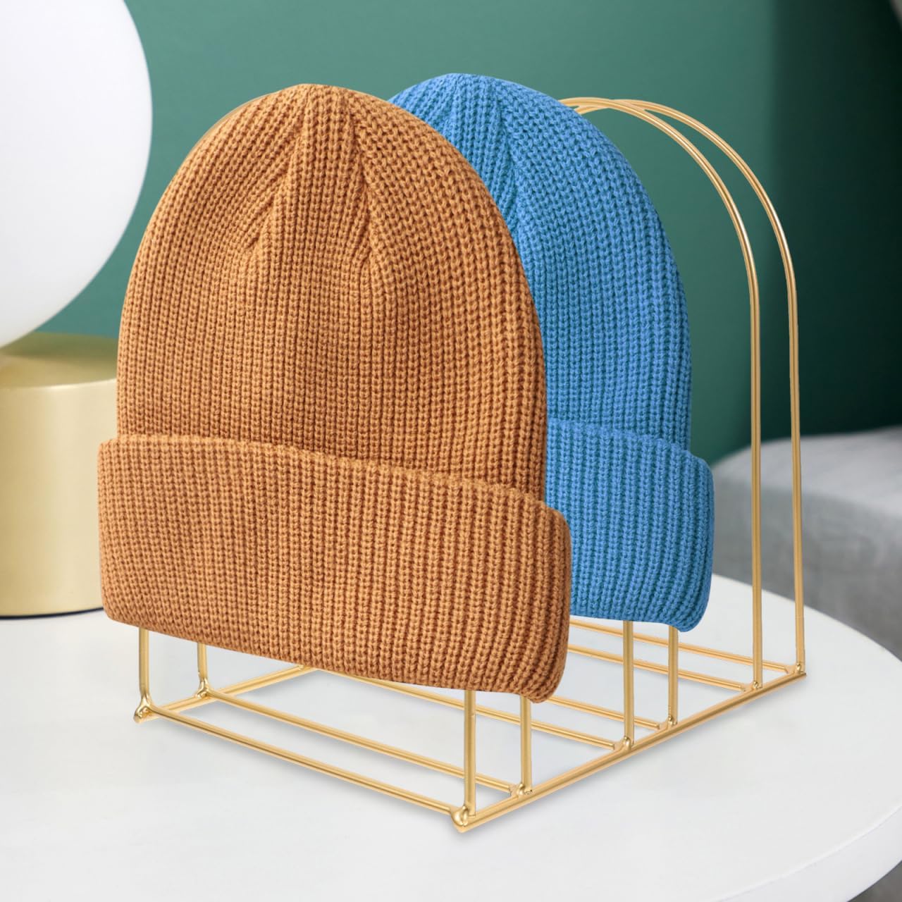ABOOFAN Iron Hat Rack Stand, 2pcs Woolen Hat Stand Winter Storage Display Rack Wire Holder Baseball Cap Berets Wool Cap Shelf Organizer for Counter Closet Golden