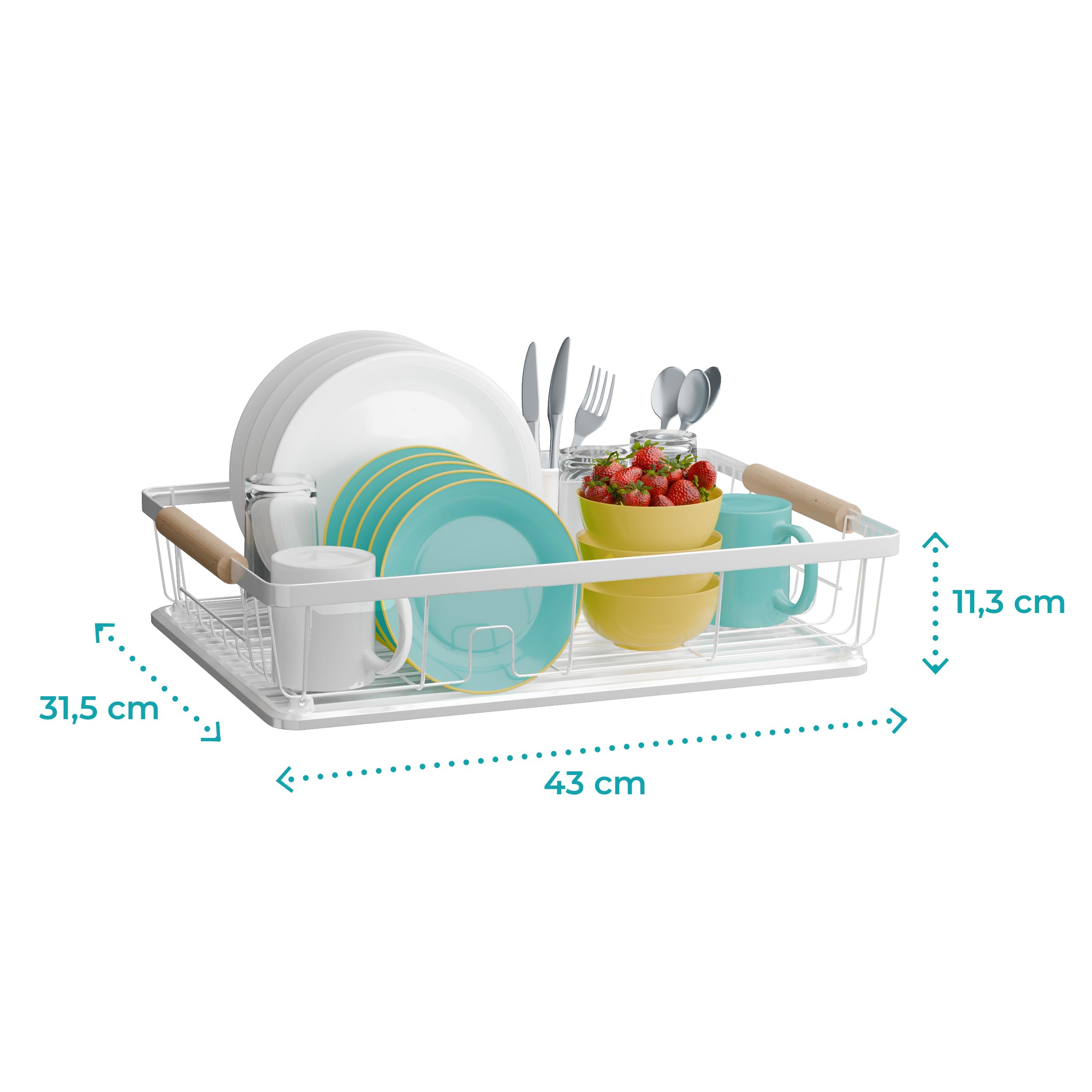 Abtropfgestell Geschirr Edelstahl Weiß 43x31,5x11,3 cm - Geschirrabtropfgestell Kitchen - Geschirrständer - Moderne Abtropfgestell - Dish Drainer